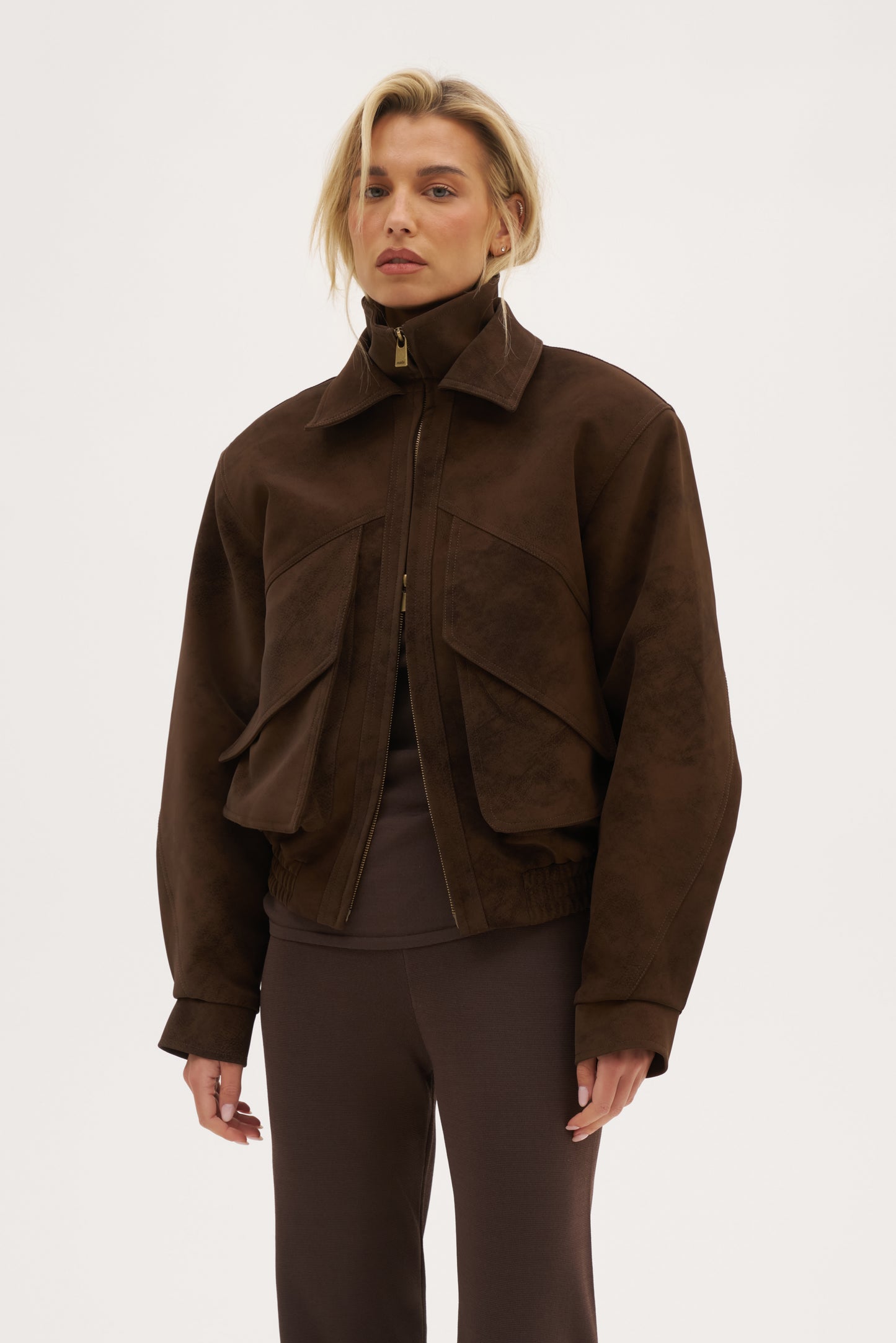 Sable Double Collar Jacket - Distressed Brown