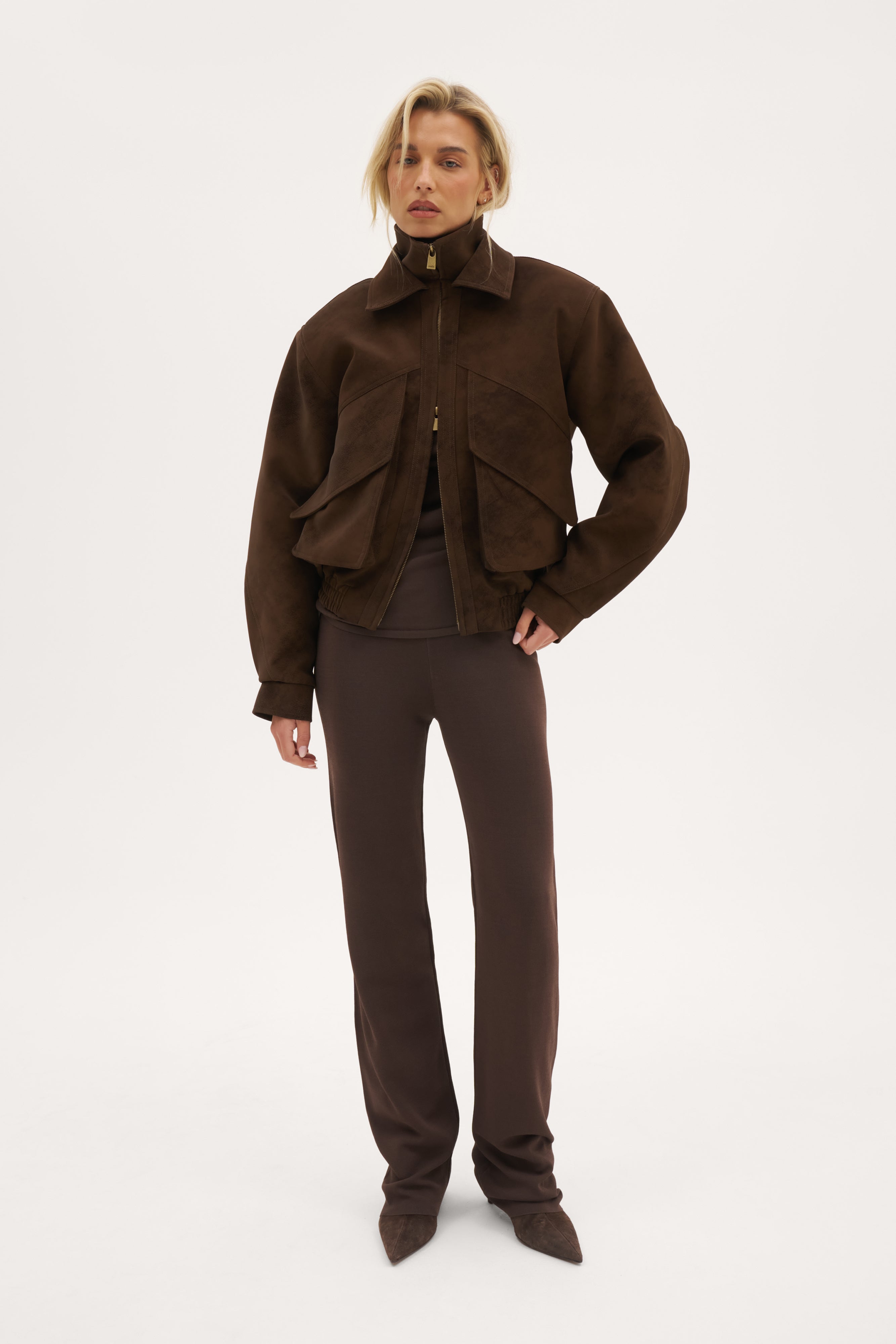 Sable Double Collar Jacket - Distressed Brown