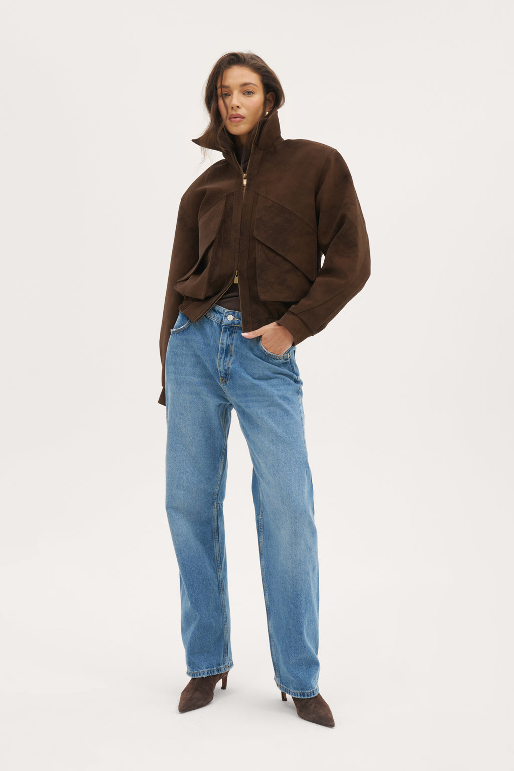 Sable Double Collar Jacket - Distressed Brown