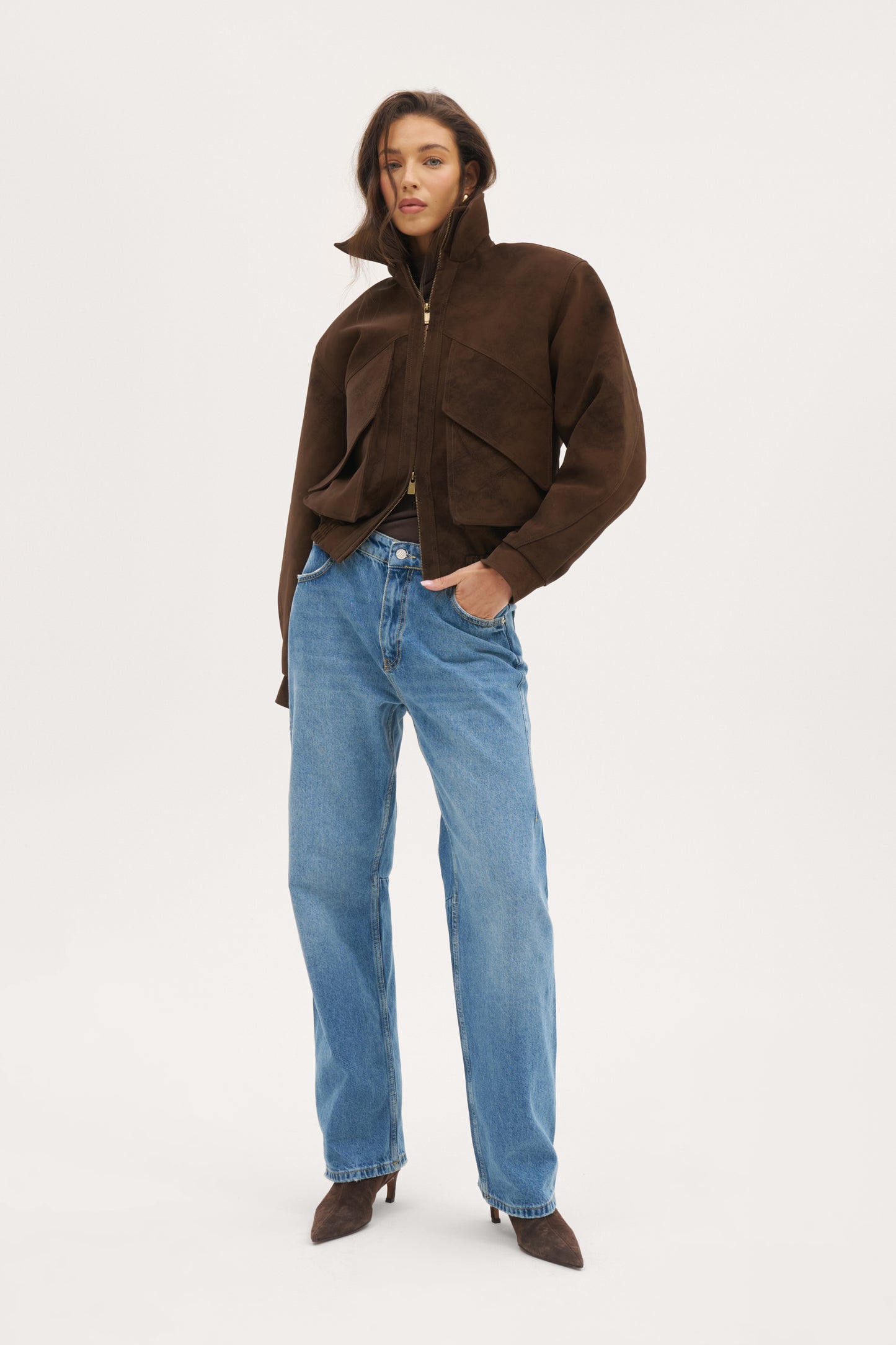 Sable Double Collar Jacket - Distressed Brown