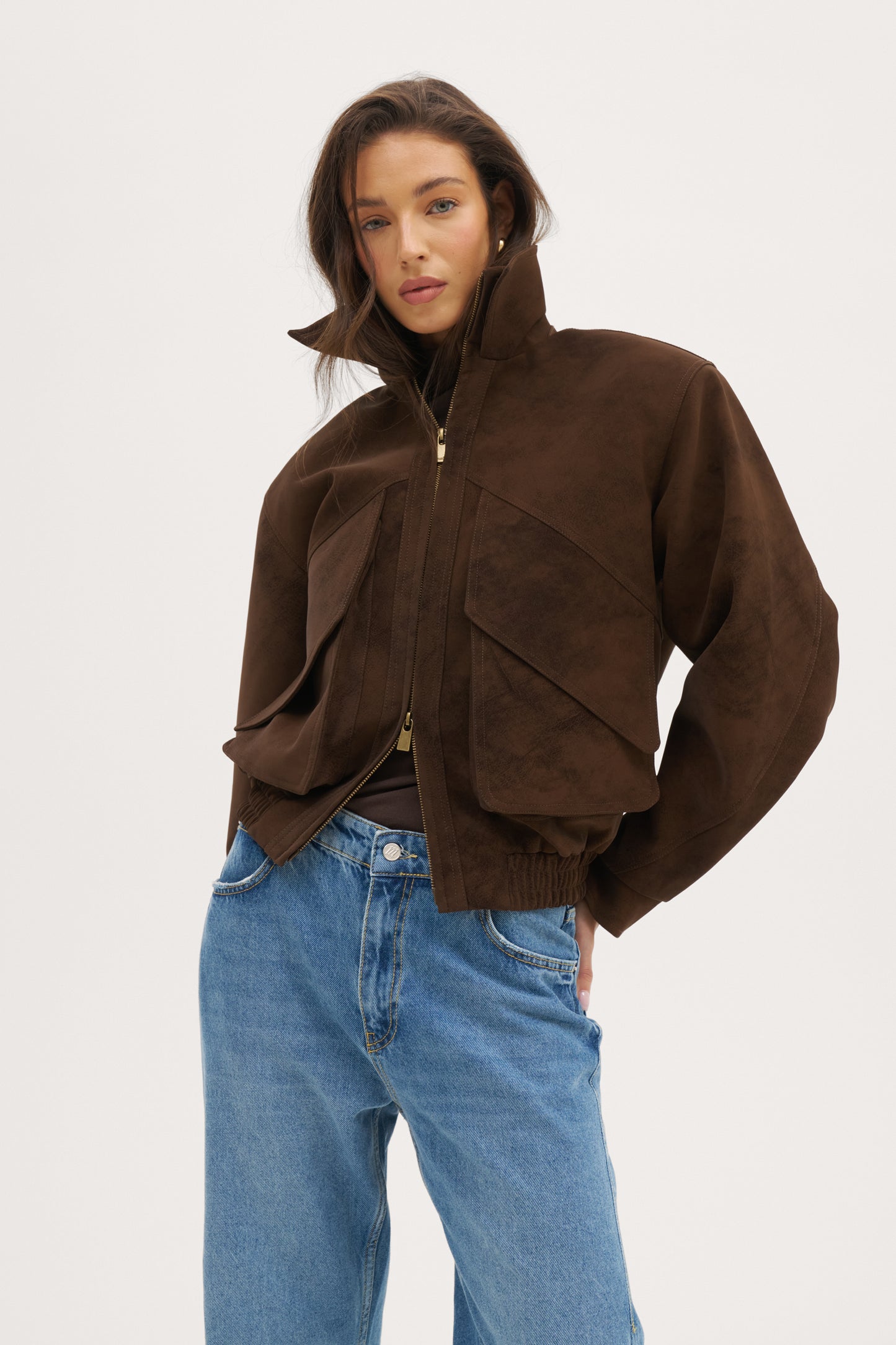 Sable Double Collar Jacket - Distressed Brown
