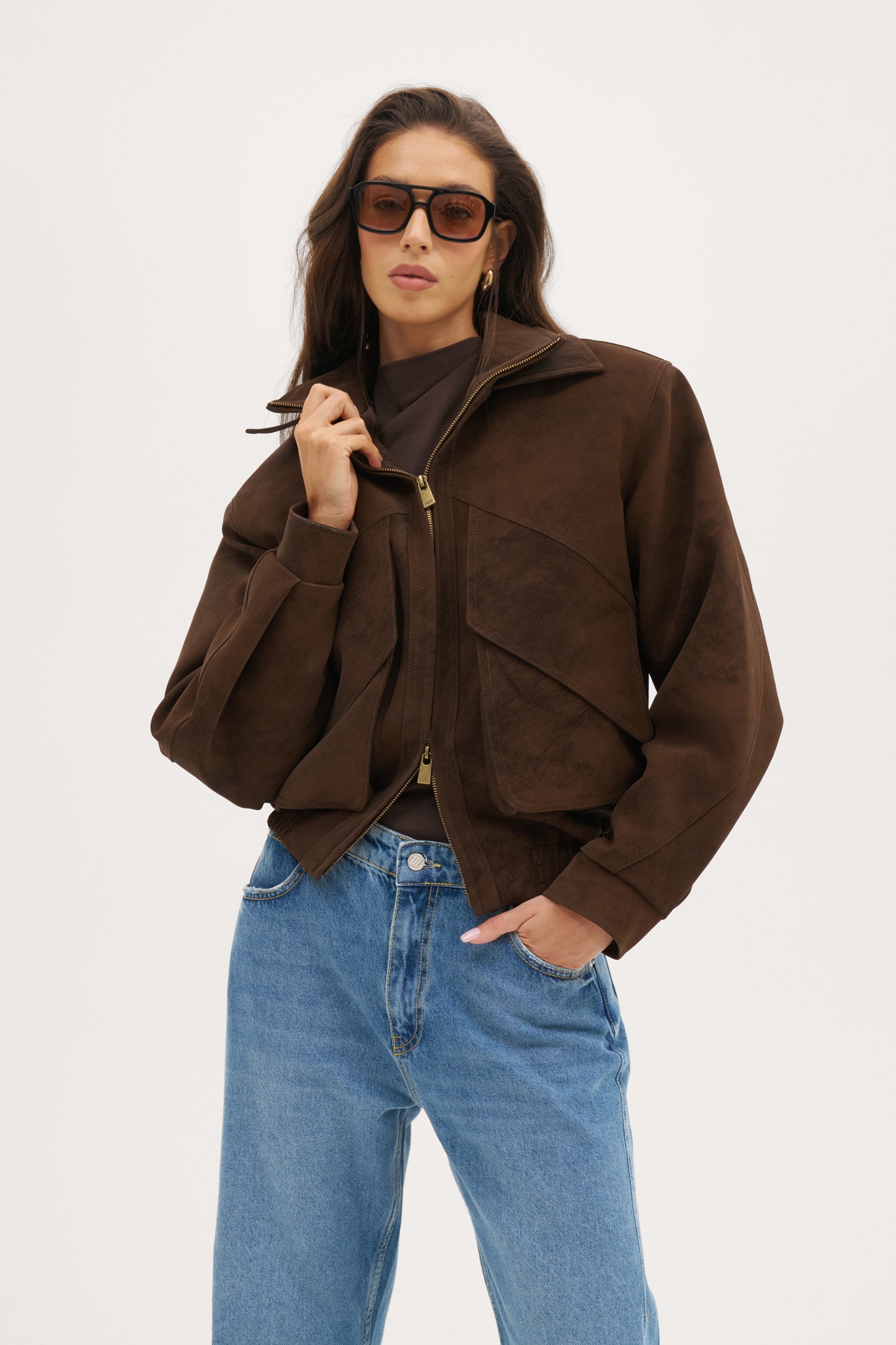 Sable Double Collar Jacket - Distressed Brown