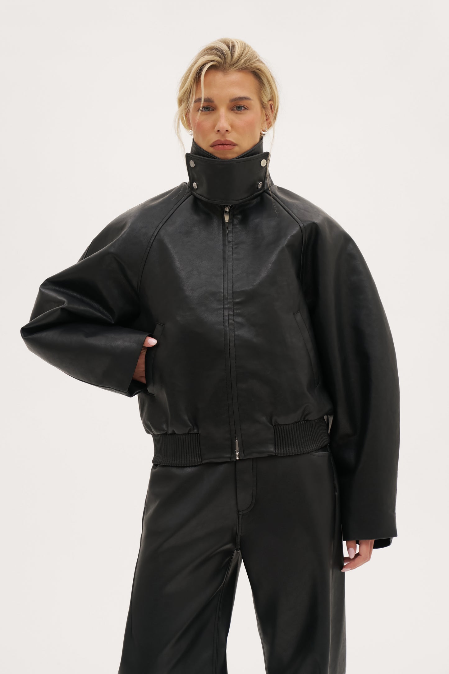 Cocoon Funnel Neck Jacket - Black