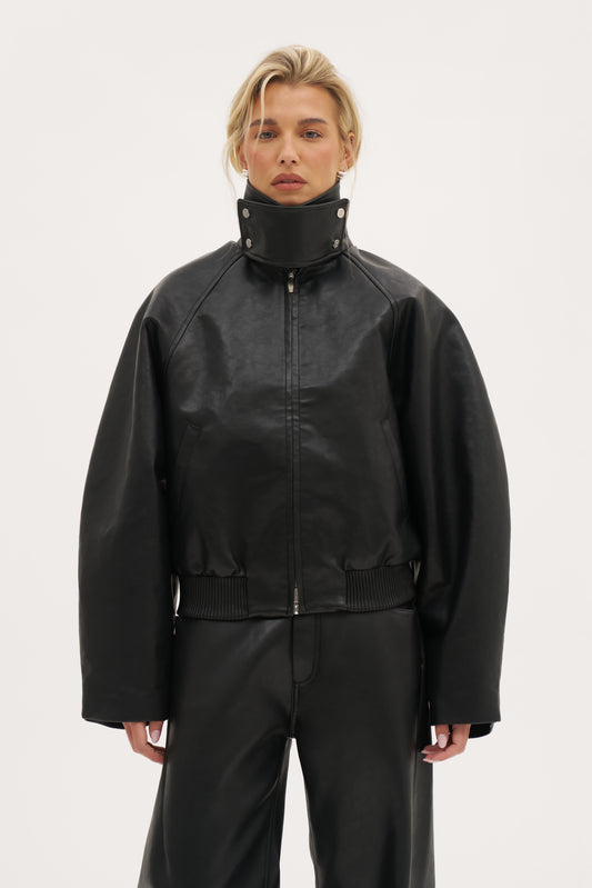 Cocoon Funnel Neck Jacket - Black