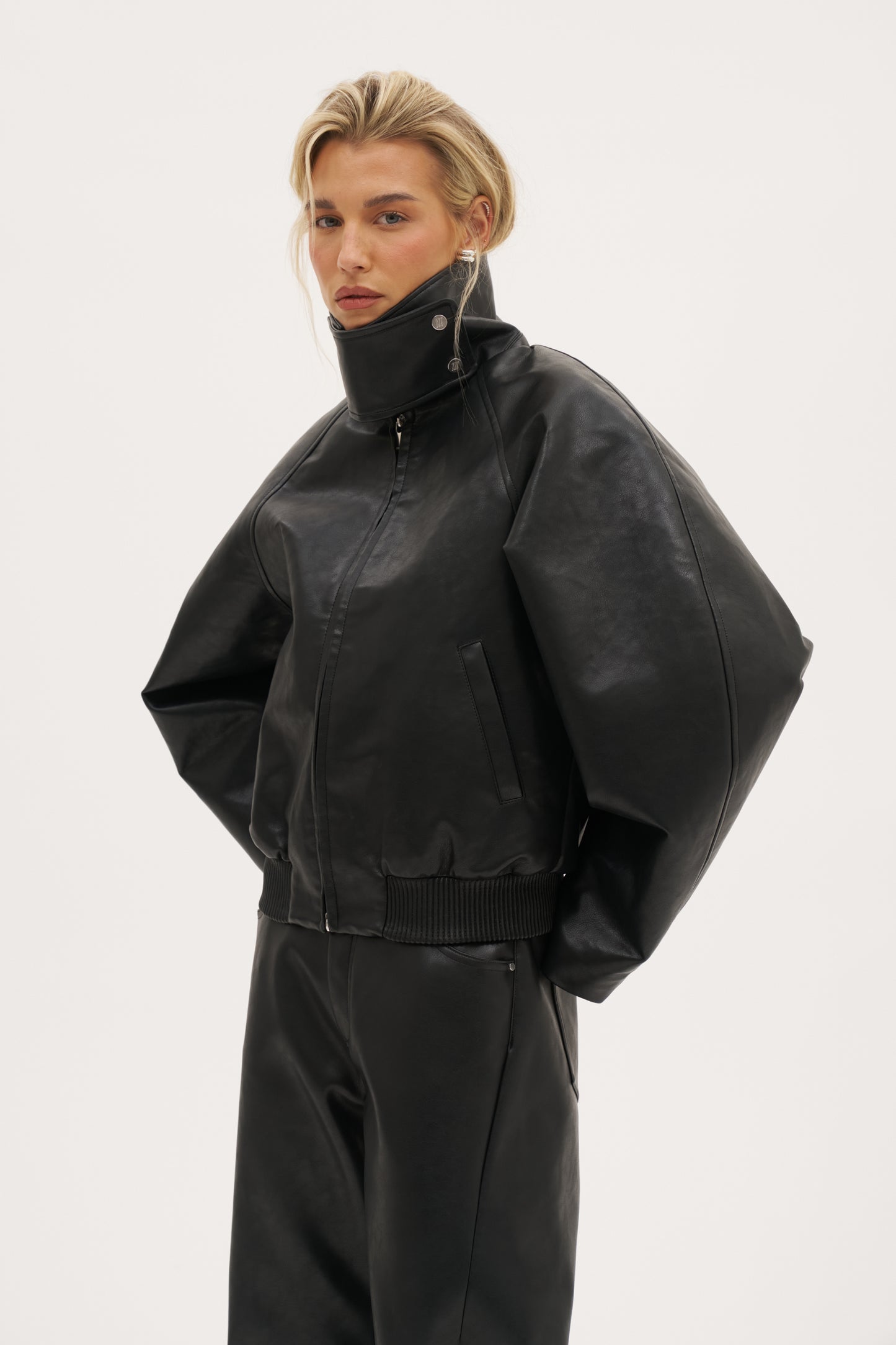 Cocoon Funnel Neck Jacket - Black