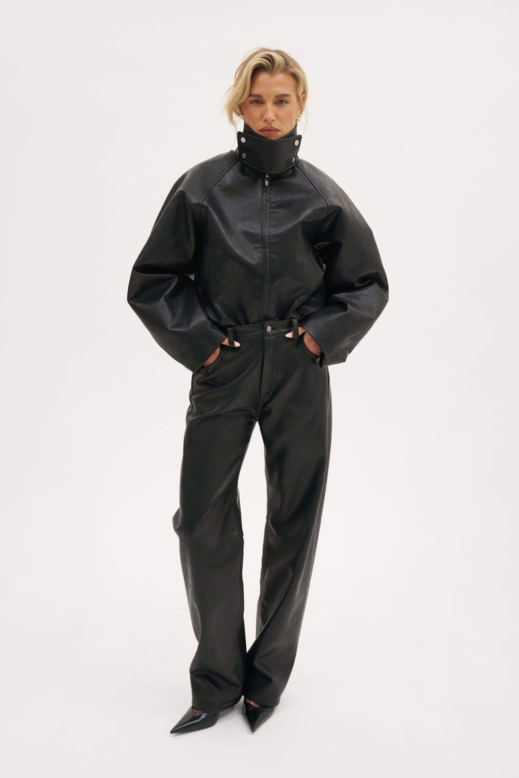 Barrel Leather-Effect Trousers - Black