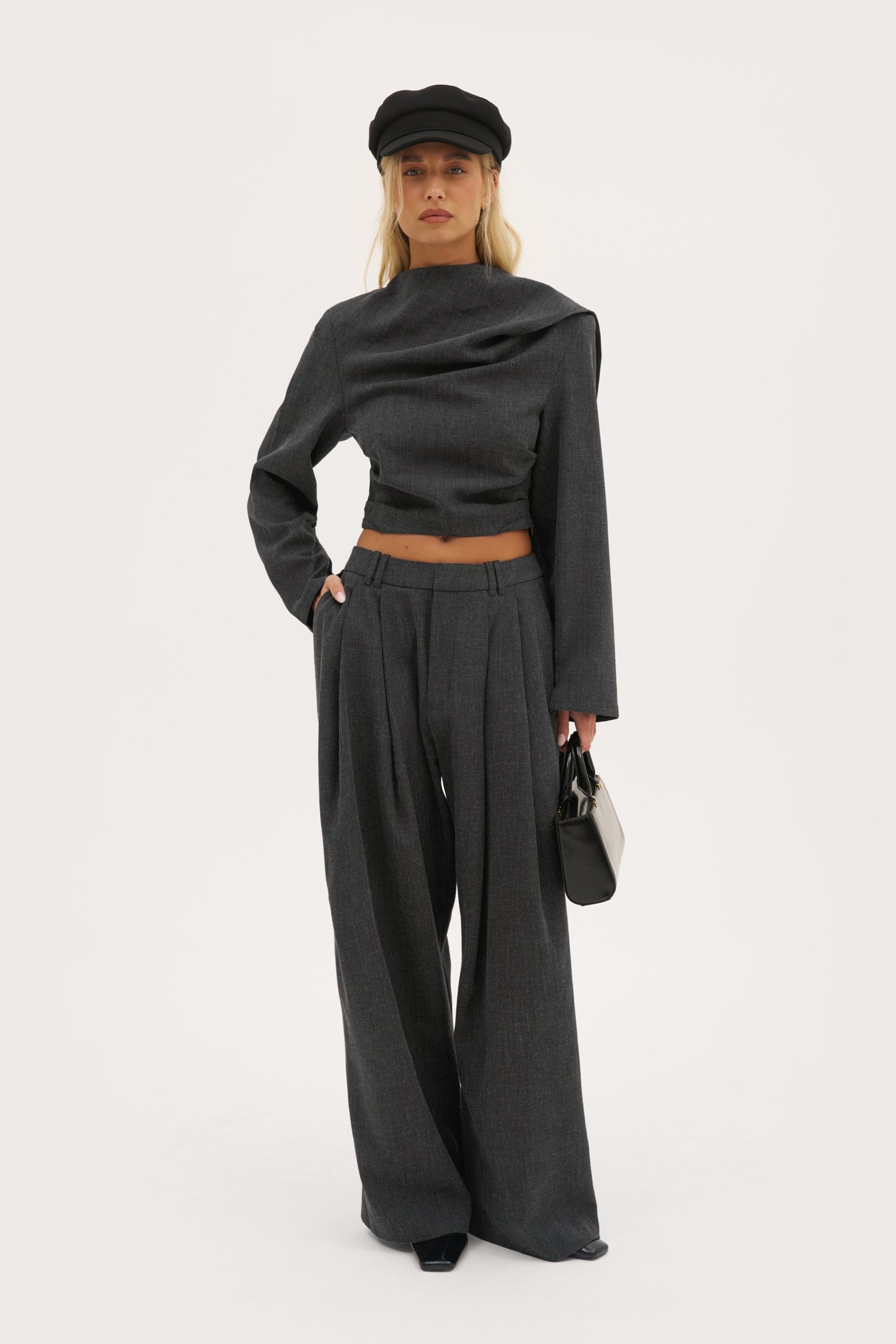Draped Scarf Top - Dark Grey