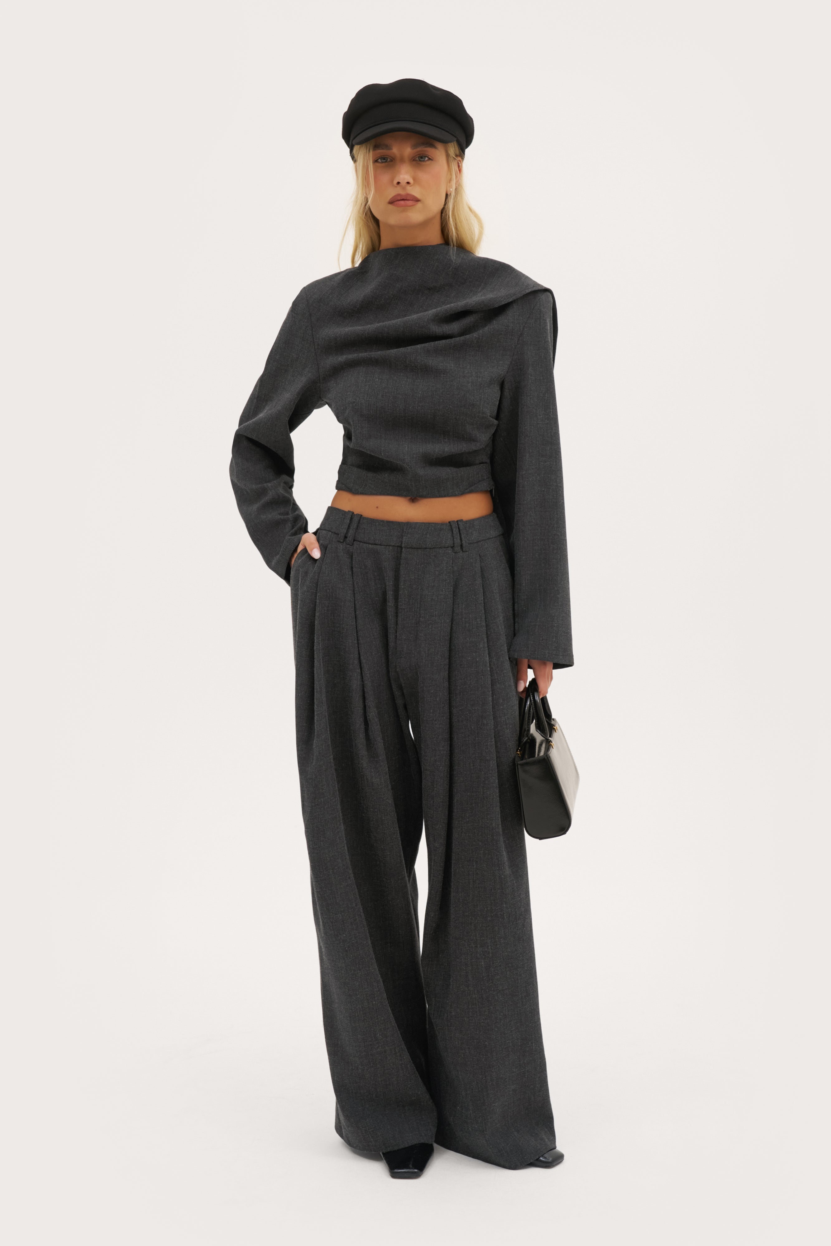 Draped Scarf Top - Dark Grey