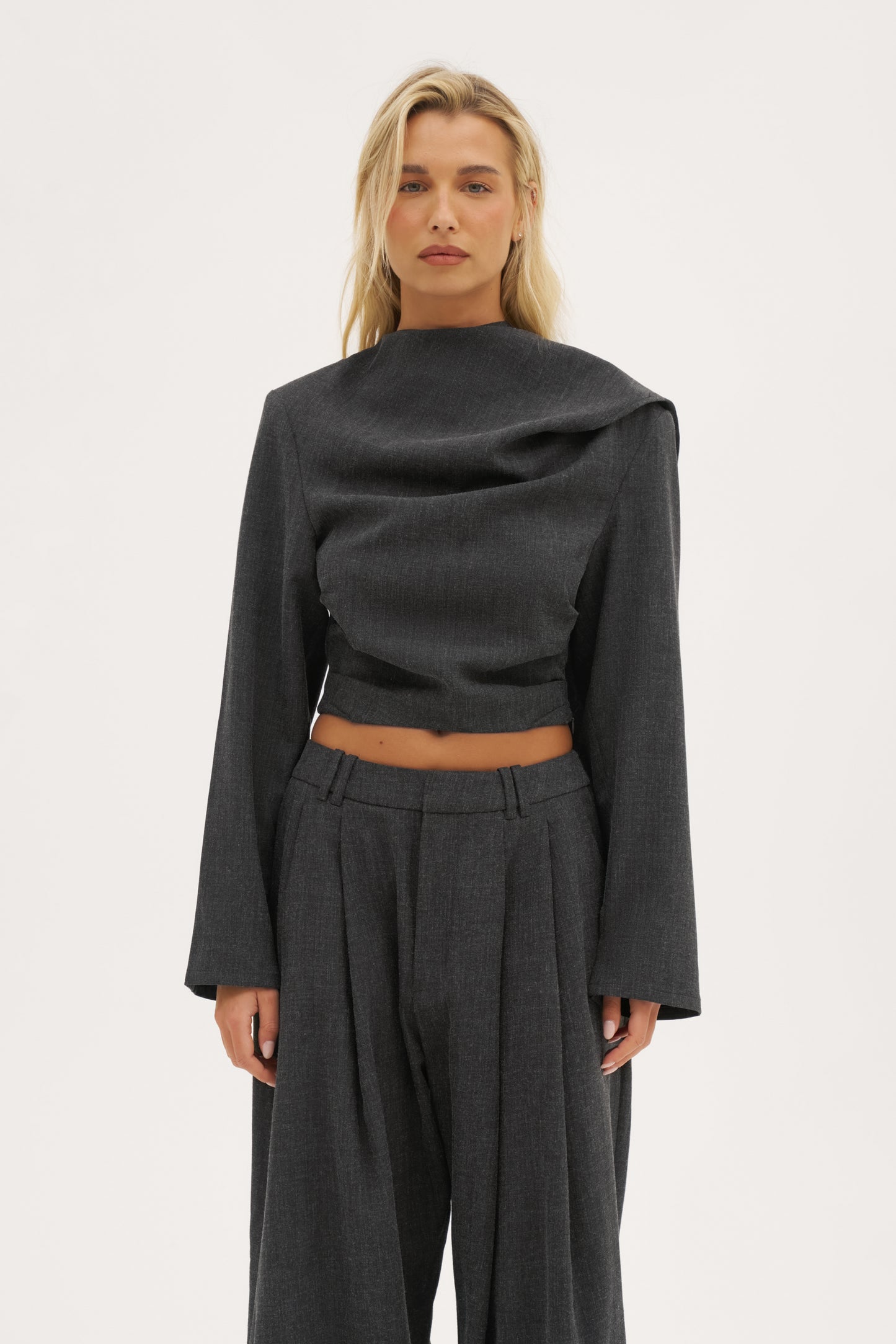 Draped Scarf Top - Dark Grey