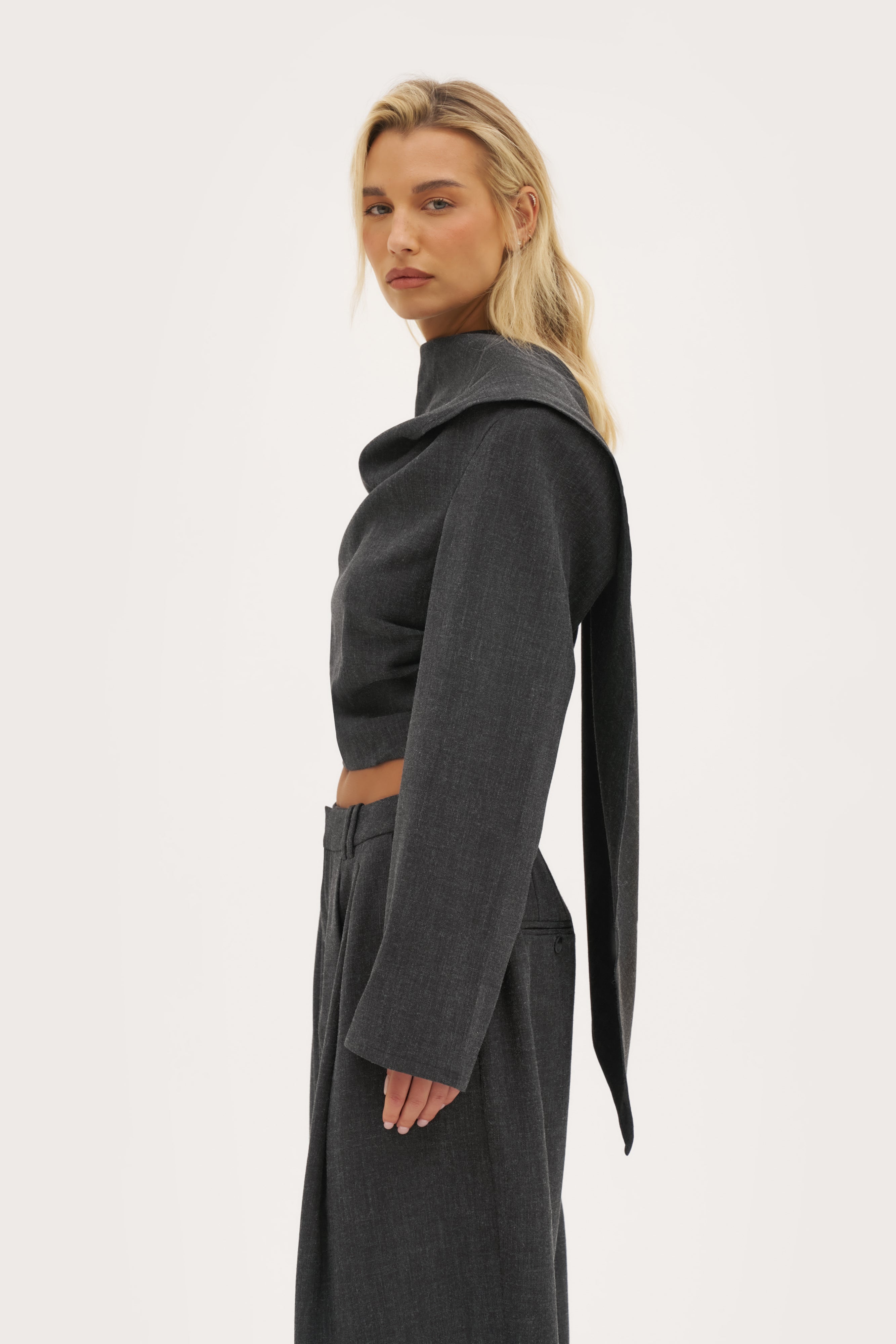 Draped Scarf Top - Dark Grey