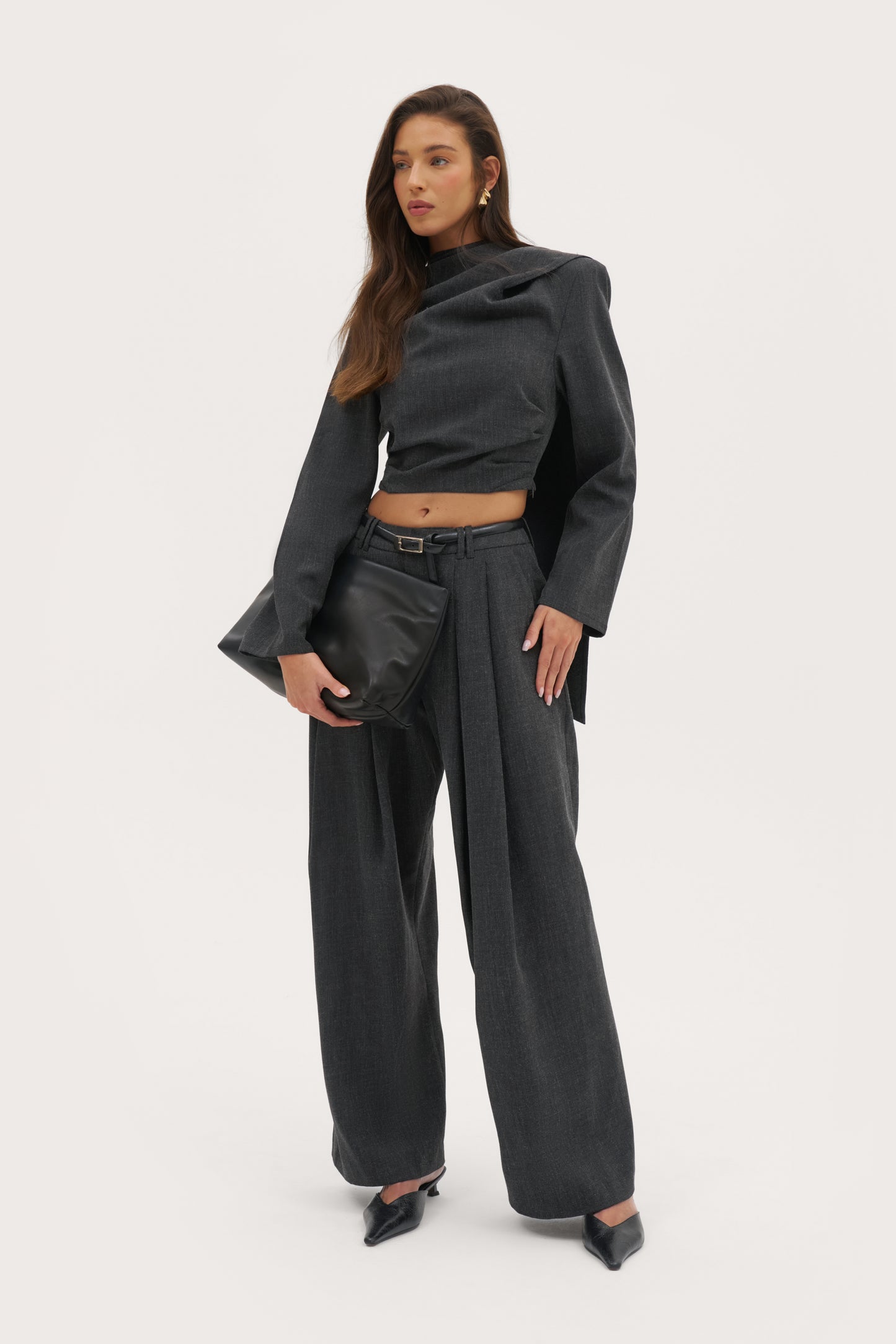 Draped Scarf Top - Dark Grey