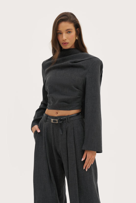 Draped Scarf Top - Dark Grey