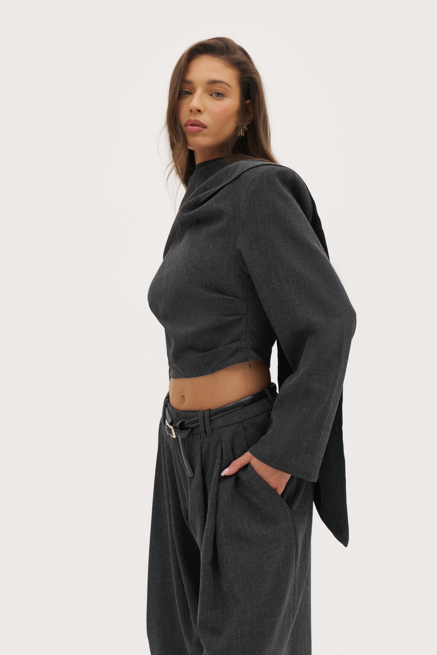 Draped Scarf Top - Dark Grey