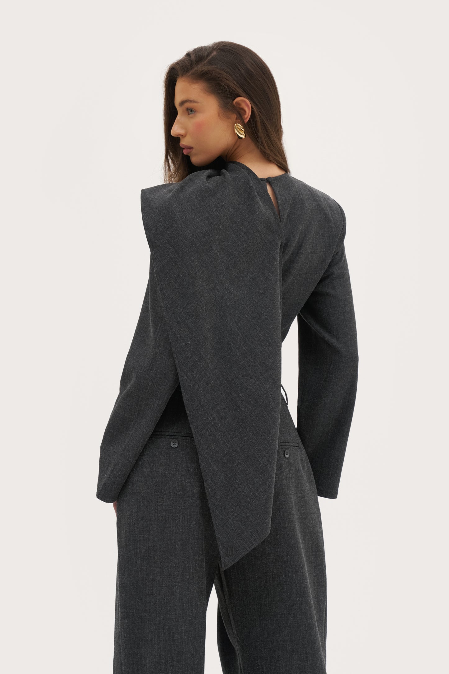 Draped Scarf Top - Dark Grey