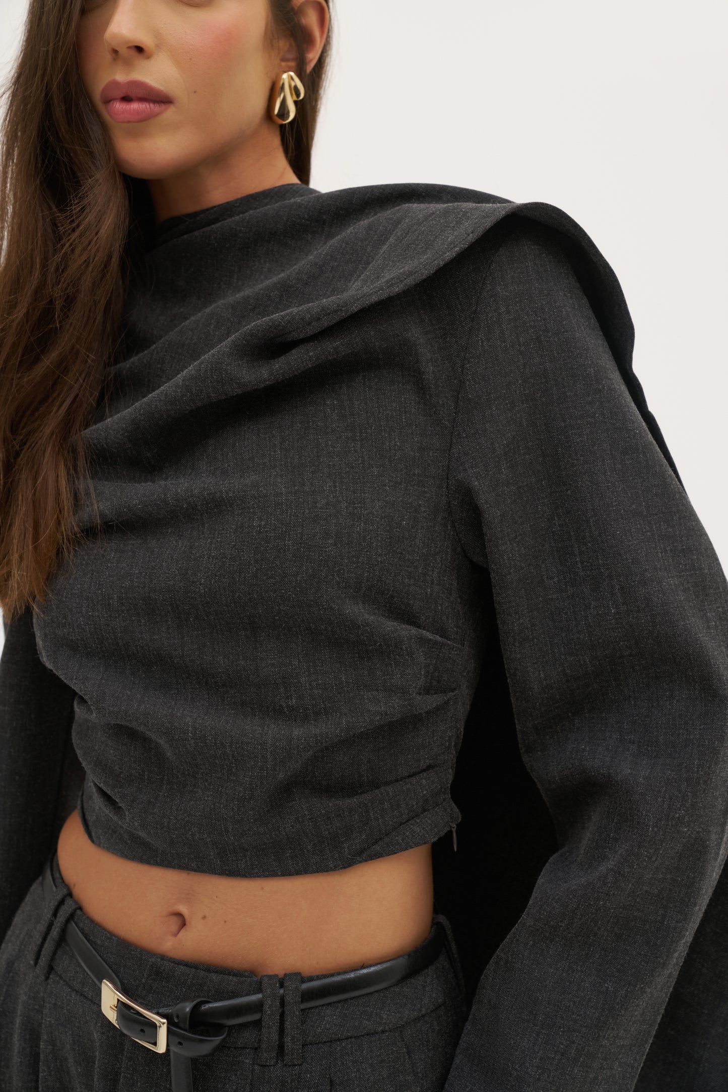 Draped Scarf Top - Dark Grey