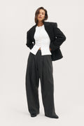 Pleated Wide Leg Trousers - Dark Grey