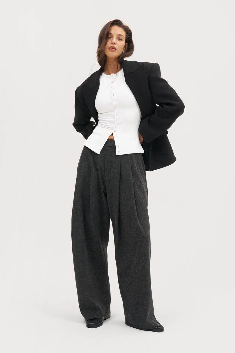 Pleated Wide Leg Trousers - Dark Grey