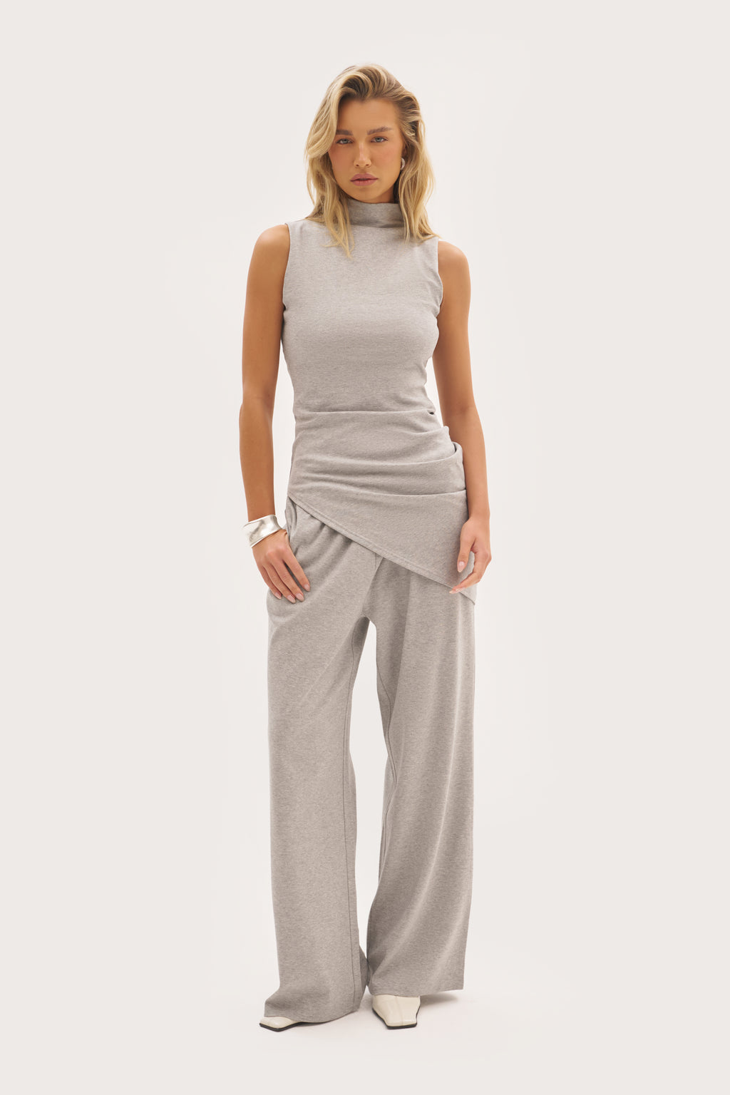 Sora Jersey High Neck Top - Grey