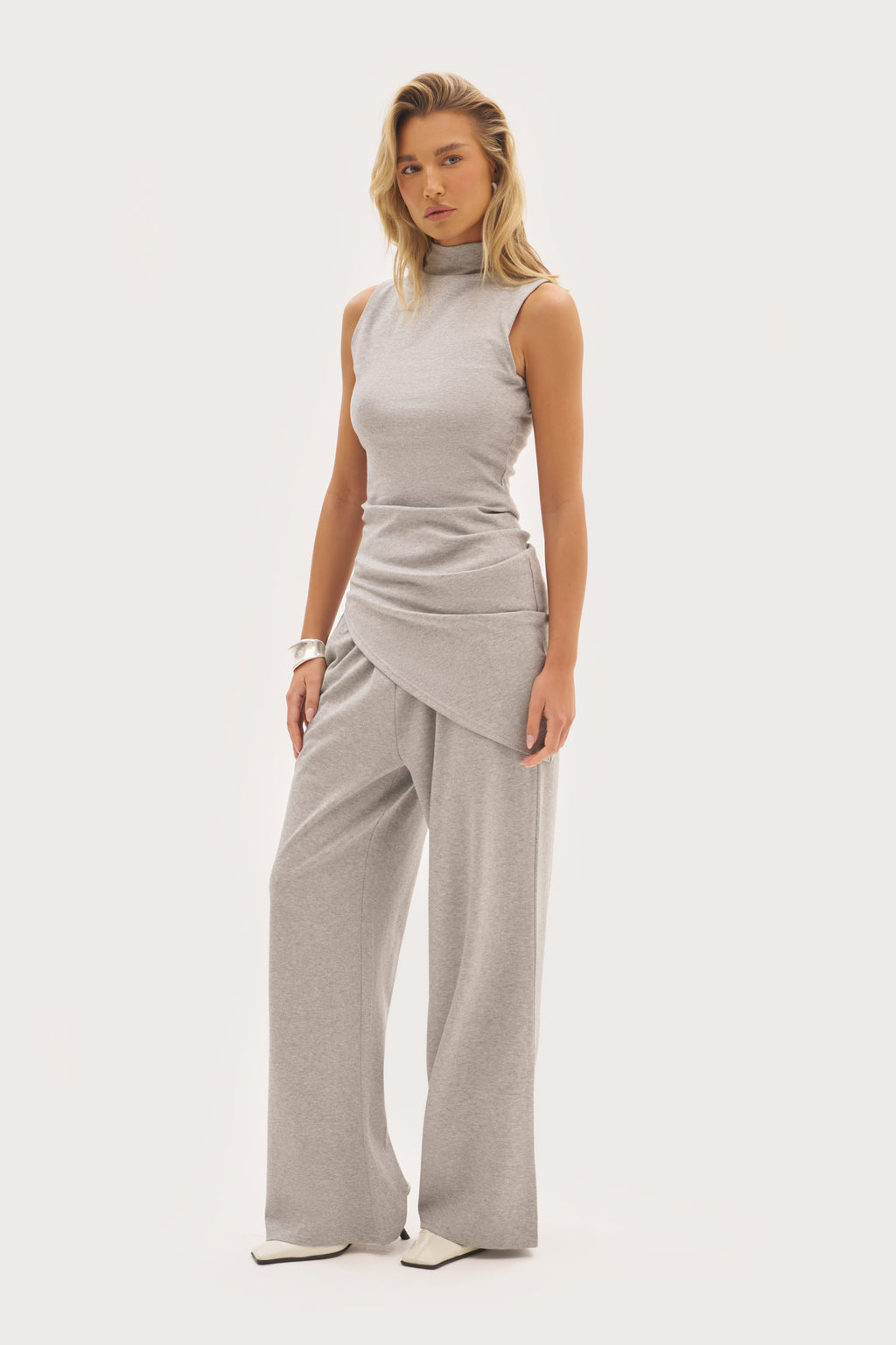 Sora Jersey High Neck Top - Grey