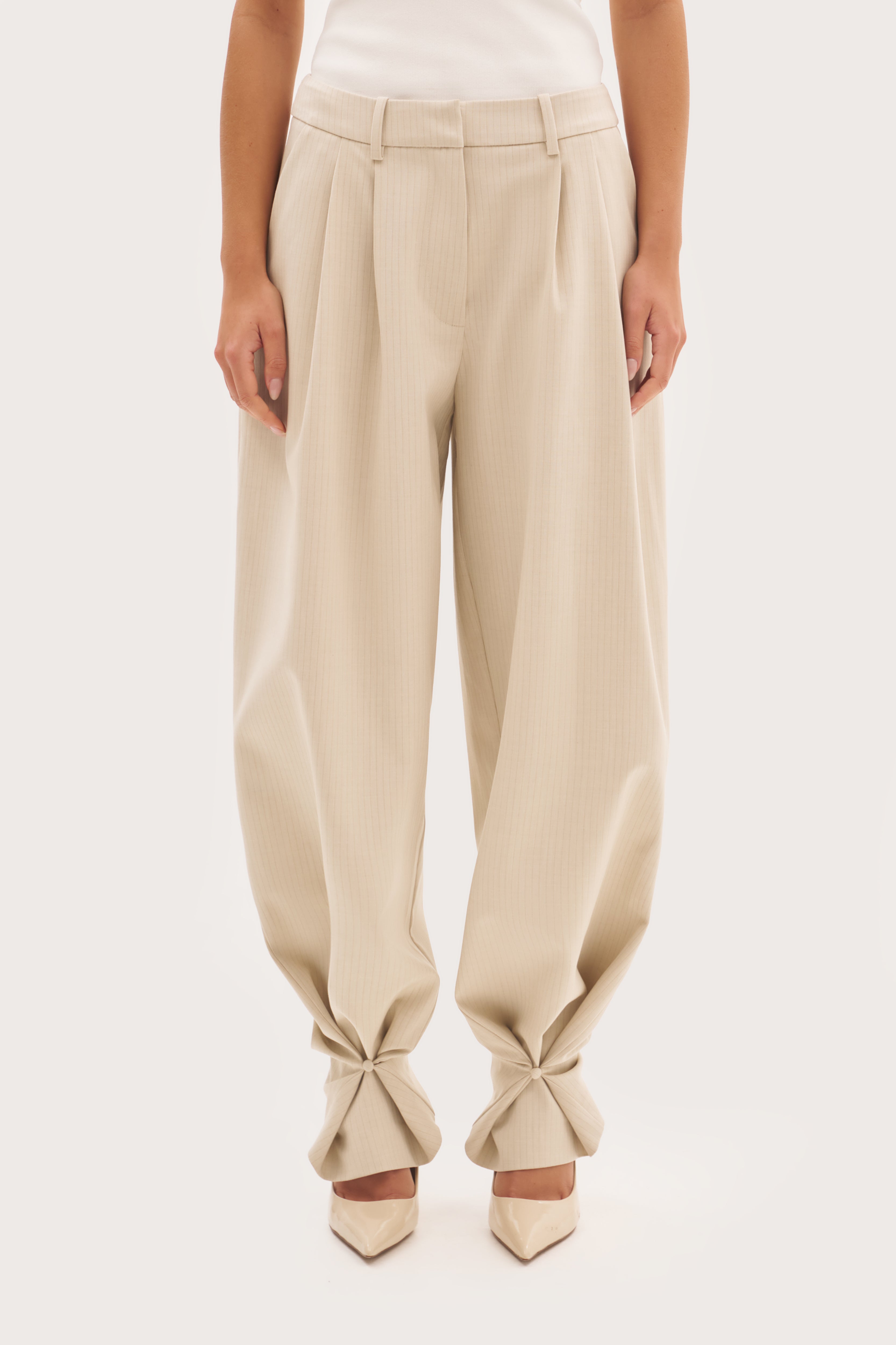Polina Trousers With Cuff Detail - Beige