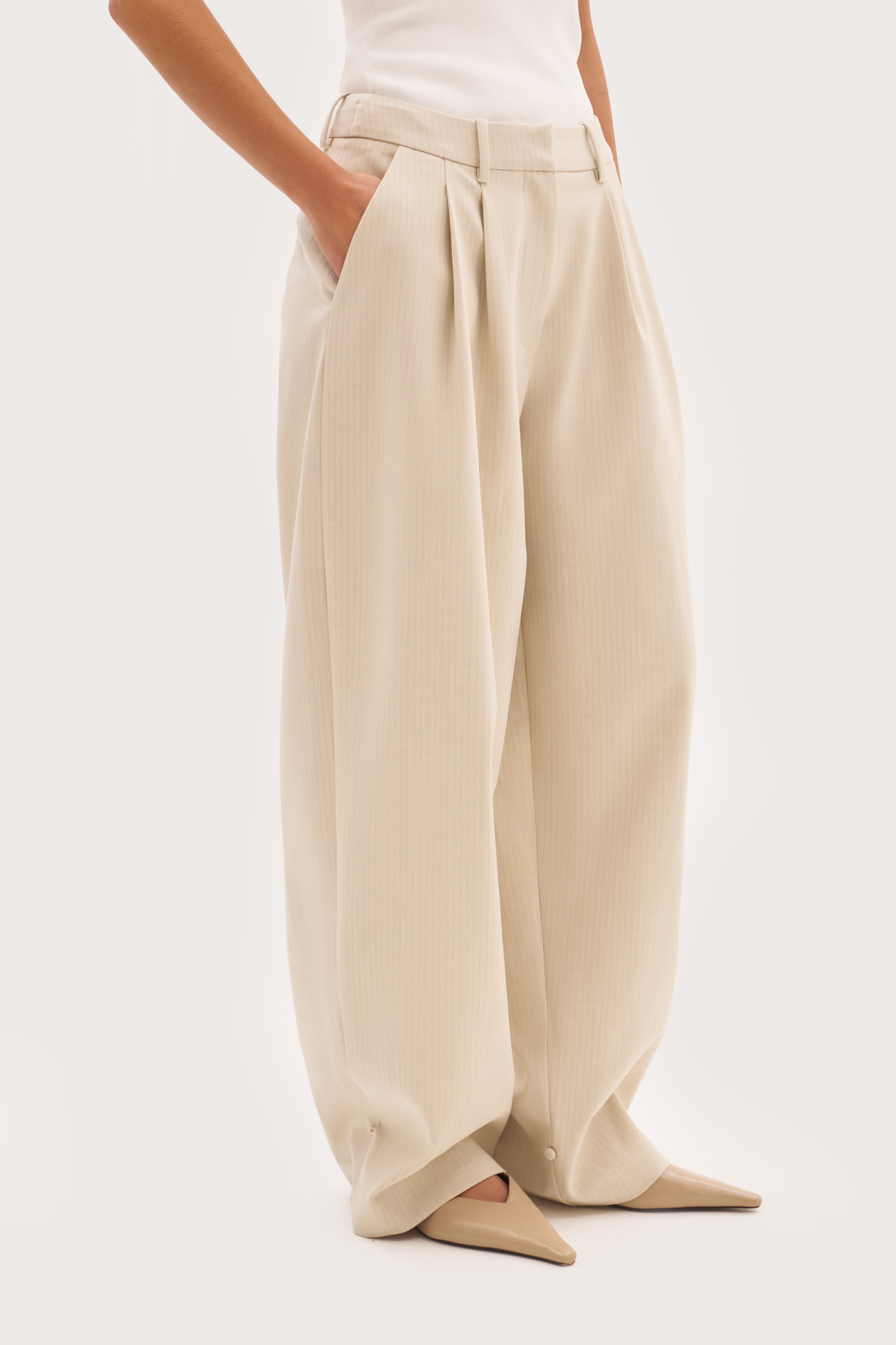 Polina Trousers With Cuff Detail - Beige
