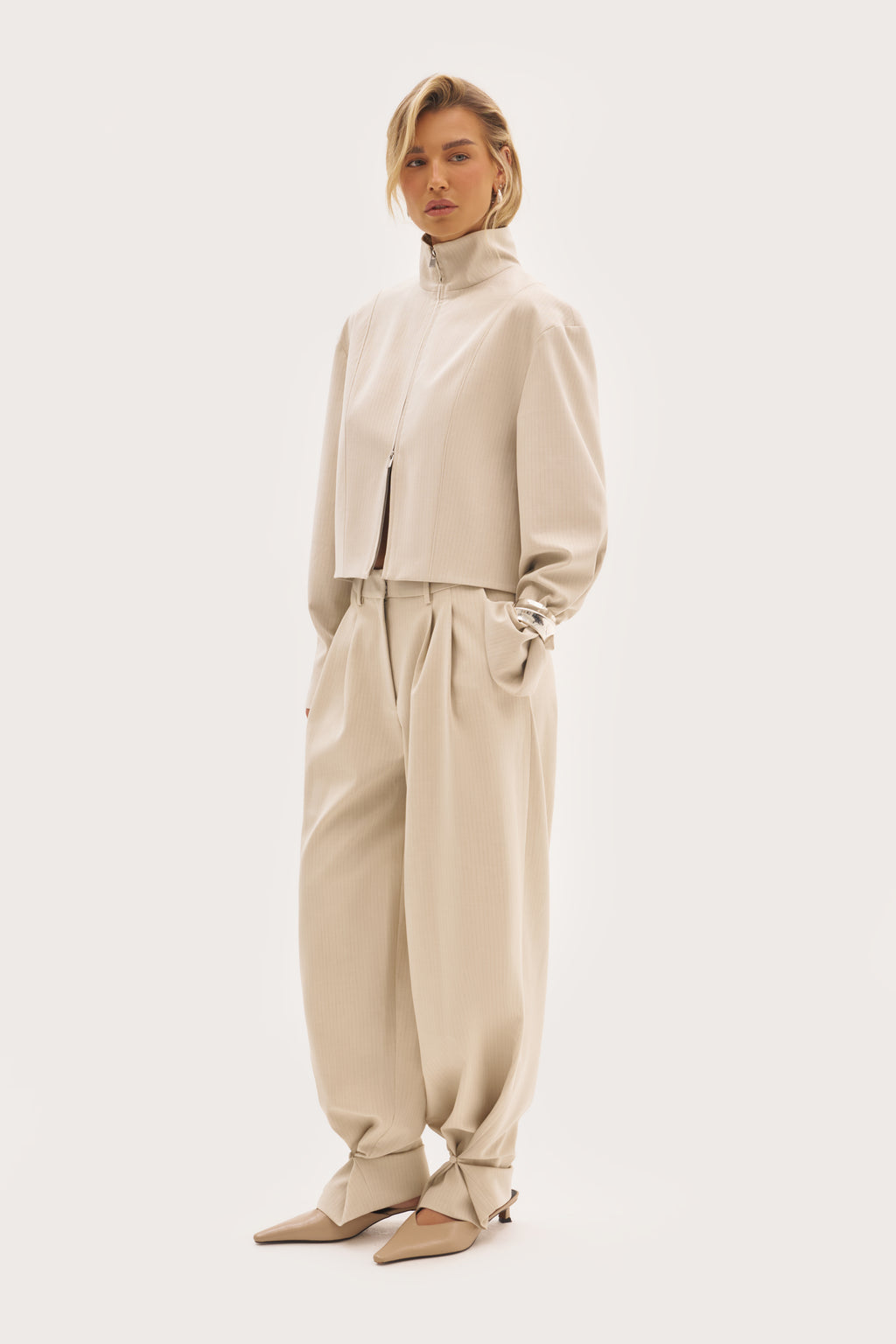 Polina Trousers With Cuff Detail - Beige