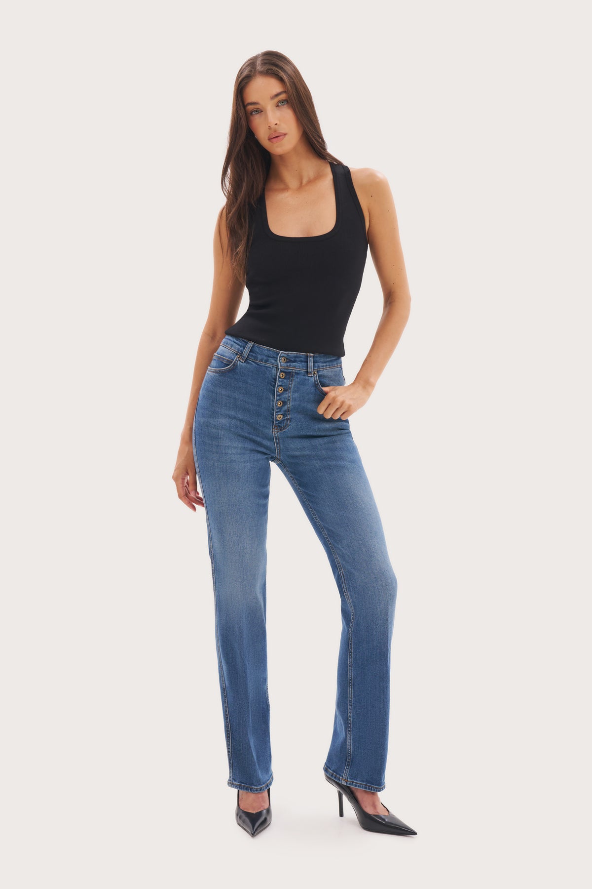 Uptown Button-Fly Jeans - Mid Blue