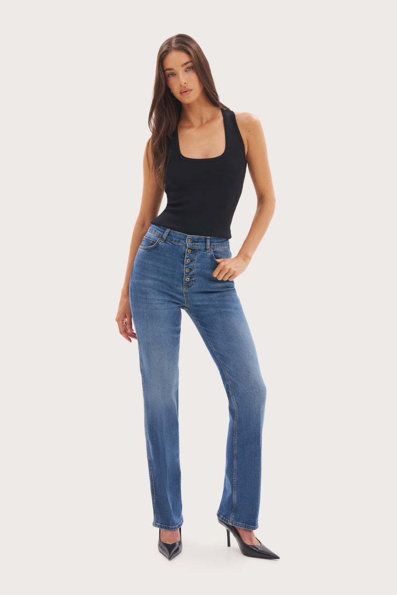 Uptown Button-Fly Jeans - Mid Blue