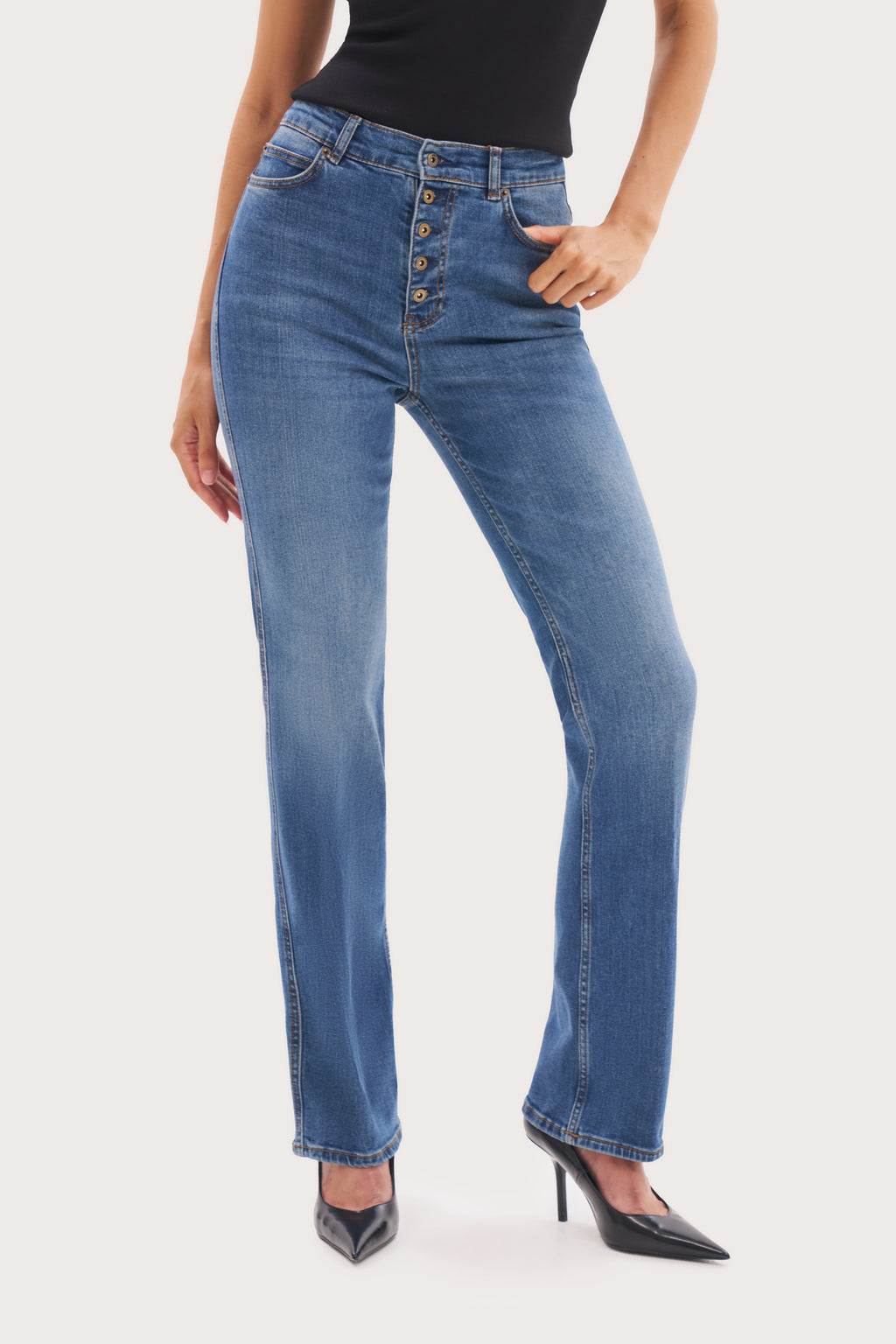 Uptown Button-Fly Jeans - Mid Blue