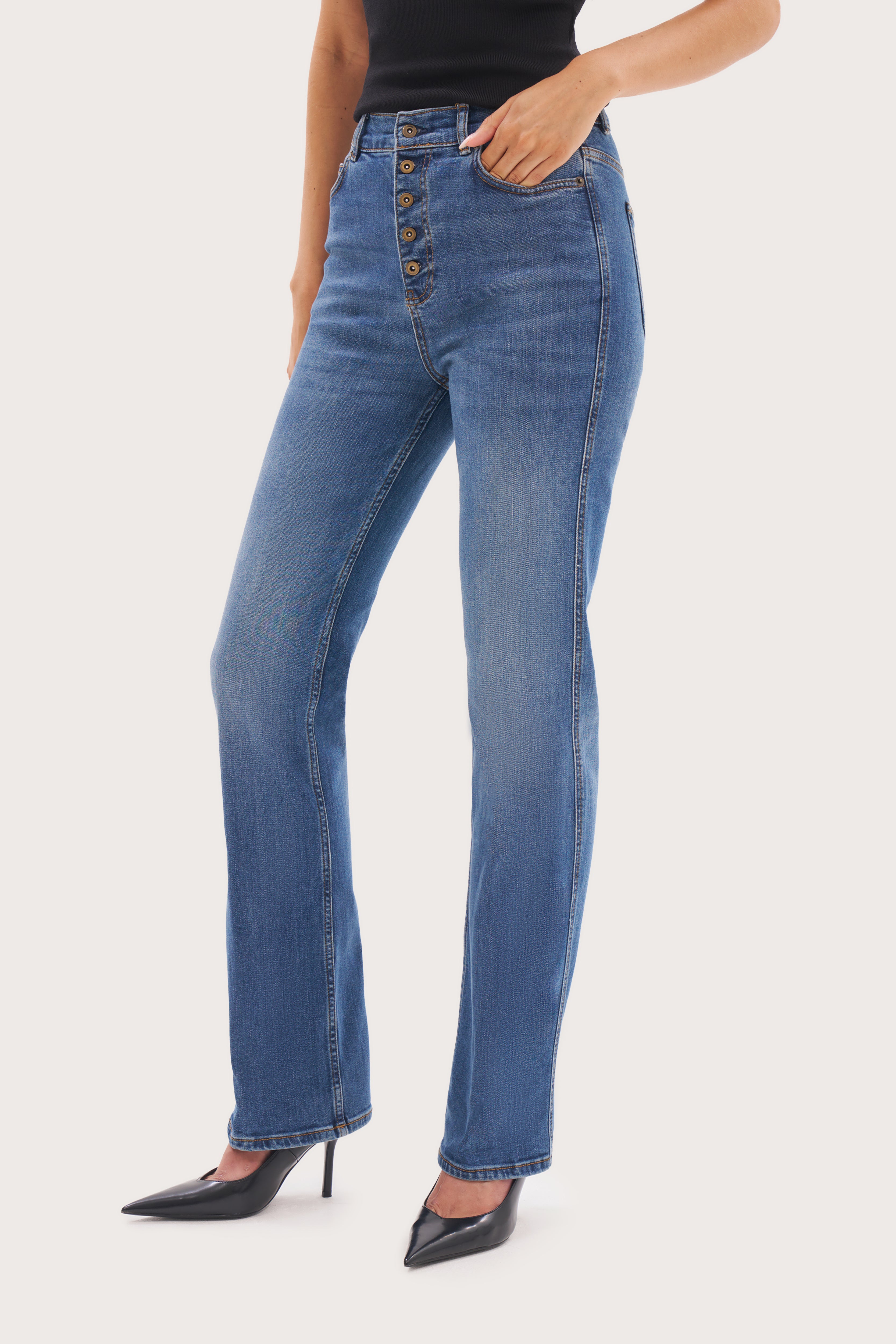 Uptown Button-Fly Jeans - Mid Blue