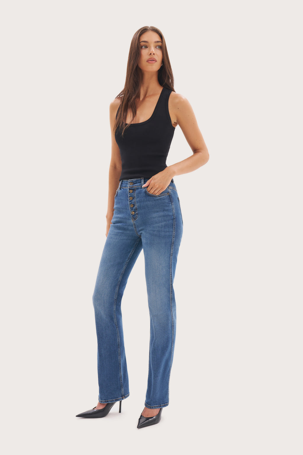 Uptown Button-Fly Jeans - Mid Blue