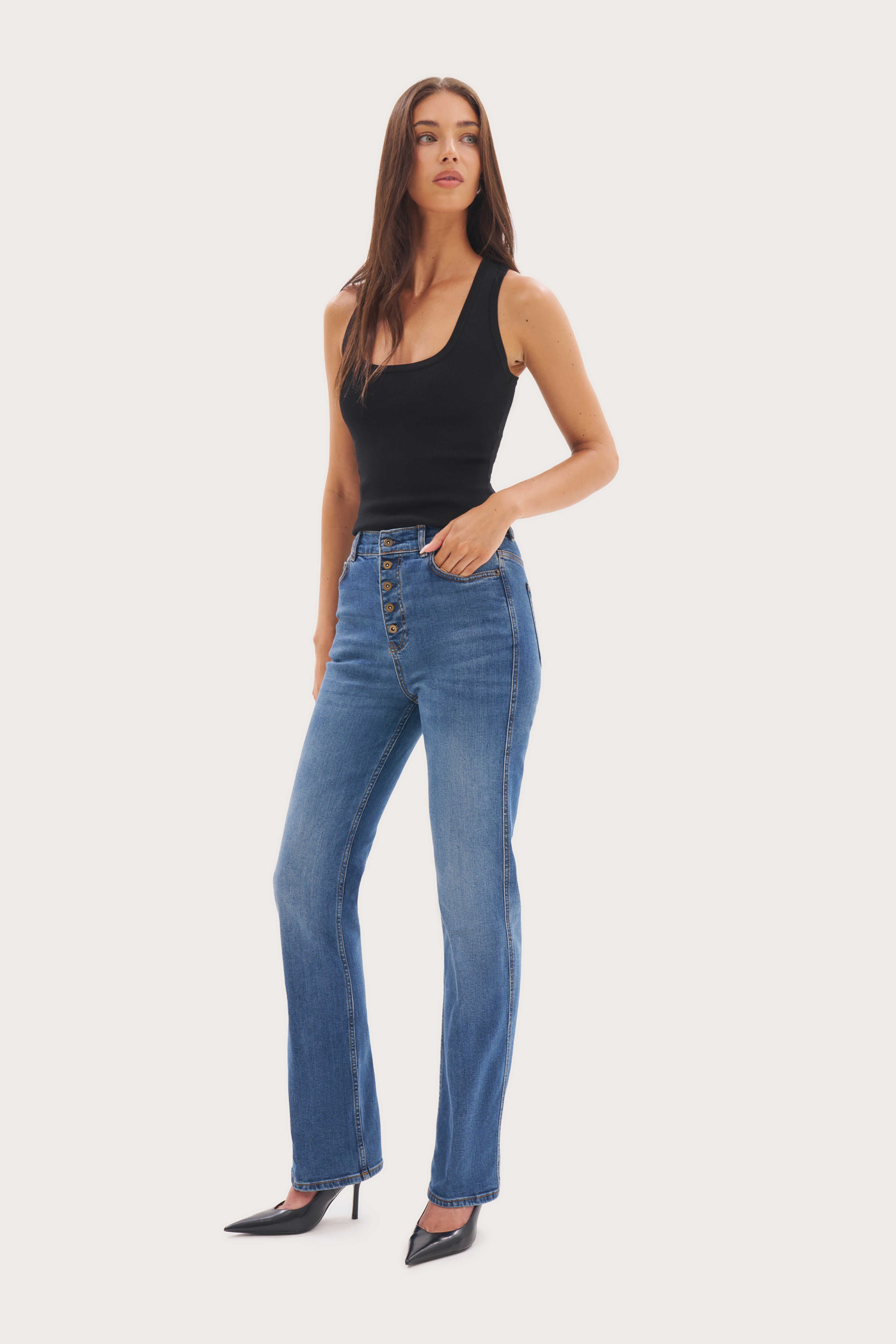 Uptown Button-Fly Jeans - Mid Blue