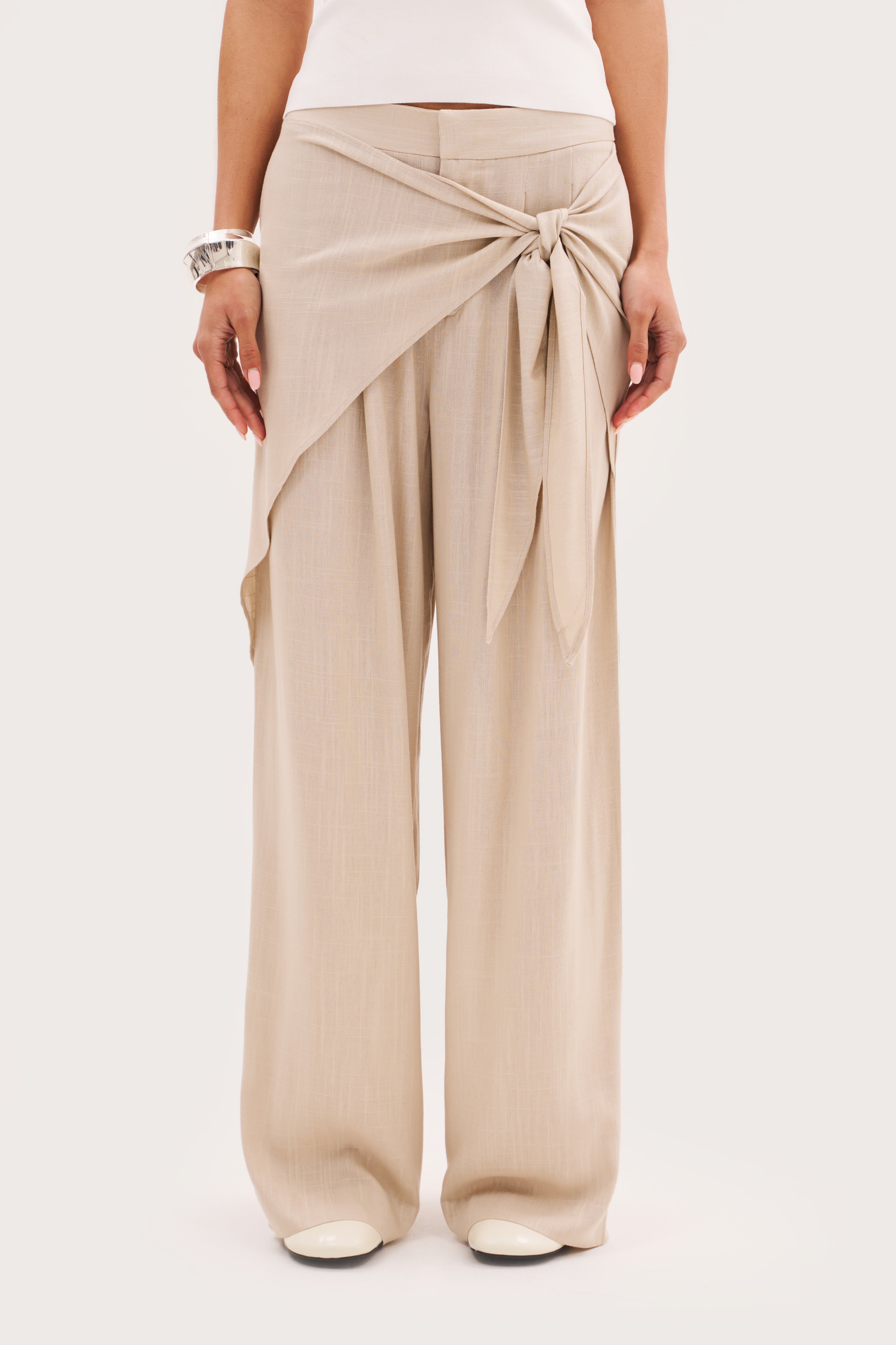 Shore Tie Detail Trousers - Beige