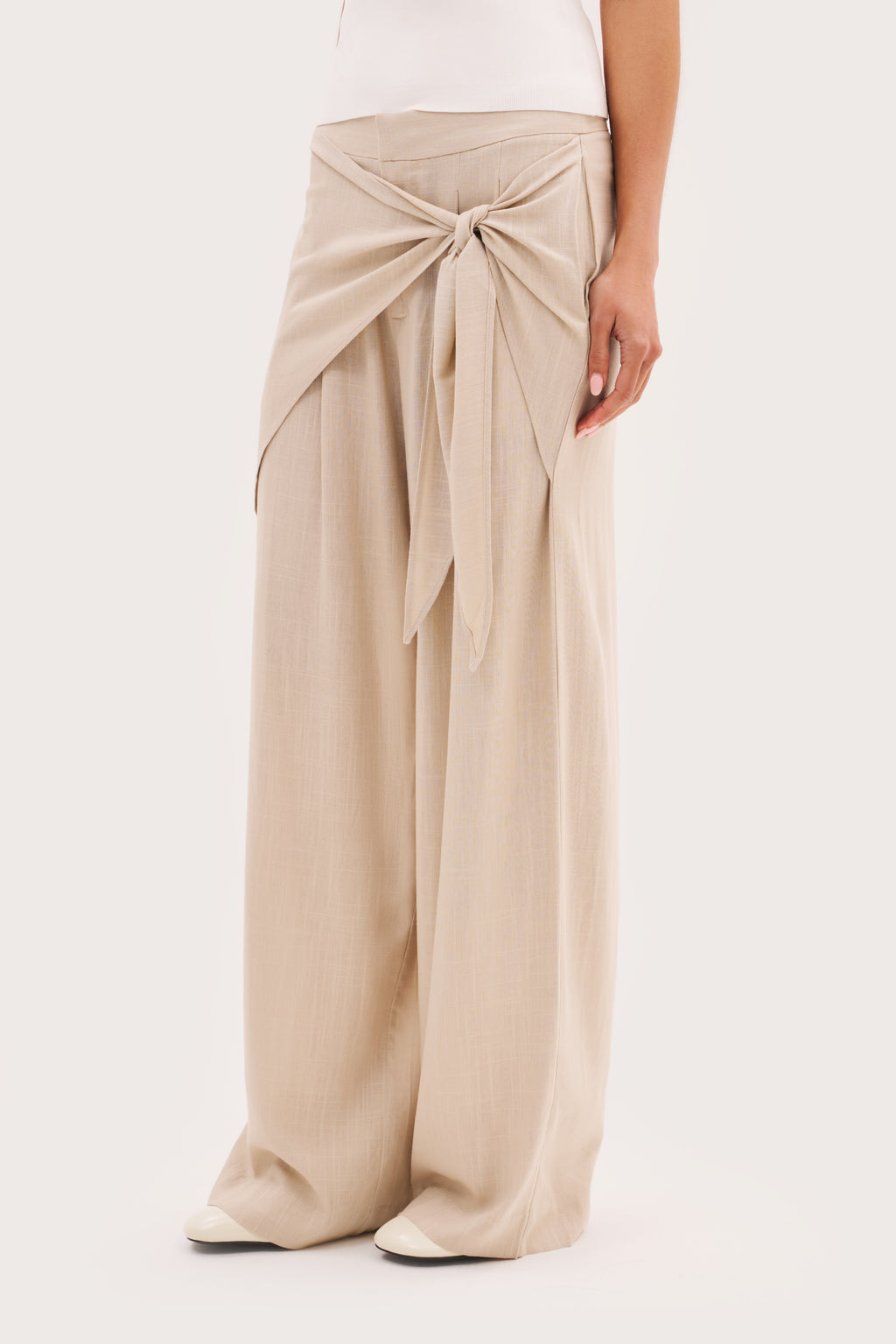 Shore Tie Detail Trousers - Beige