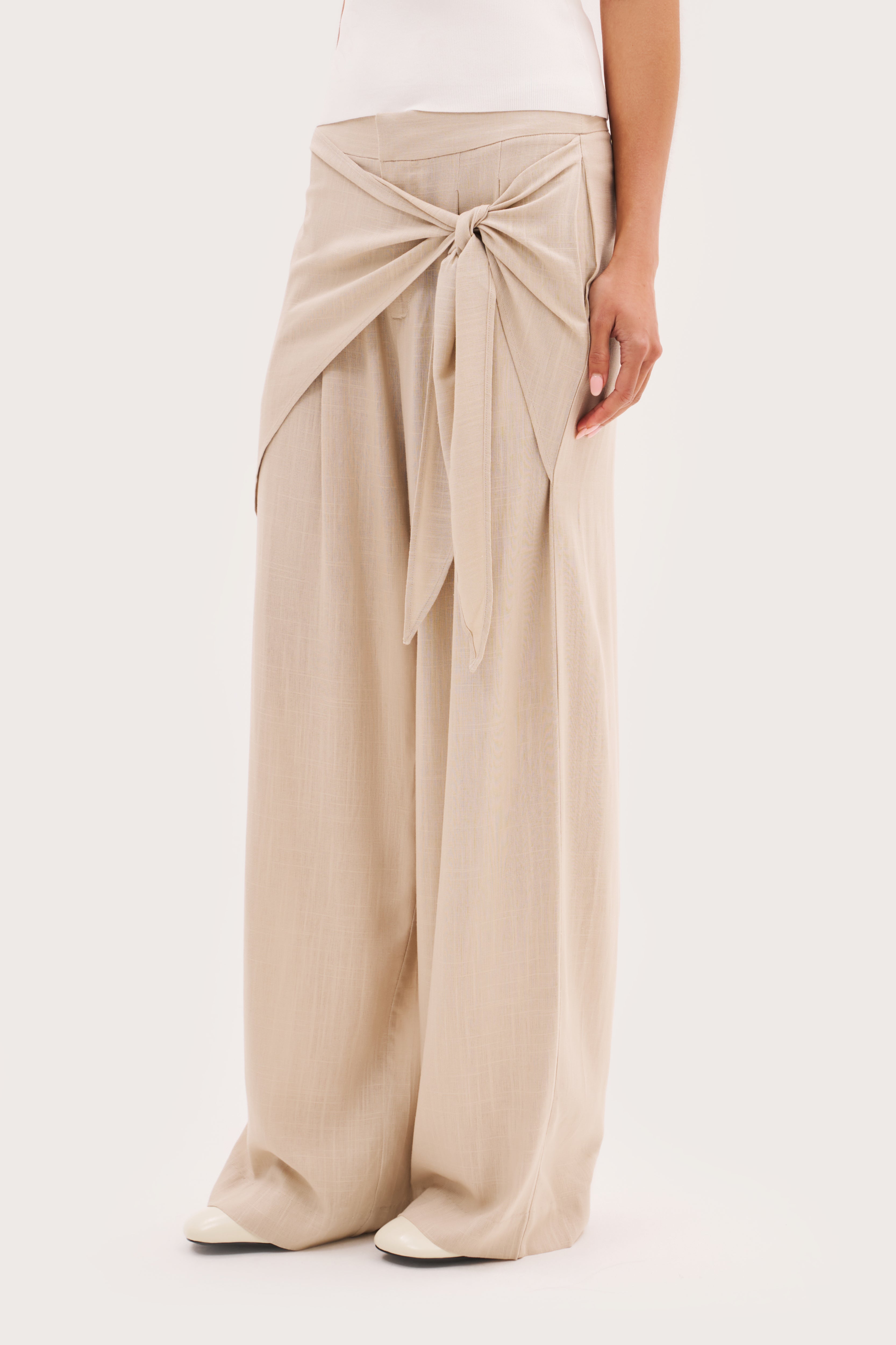 Shore Tie Detail Trousers - Beige