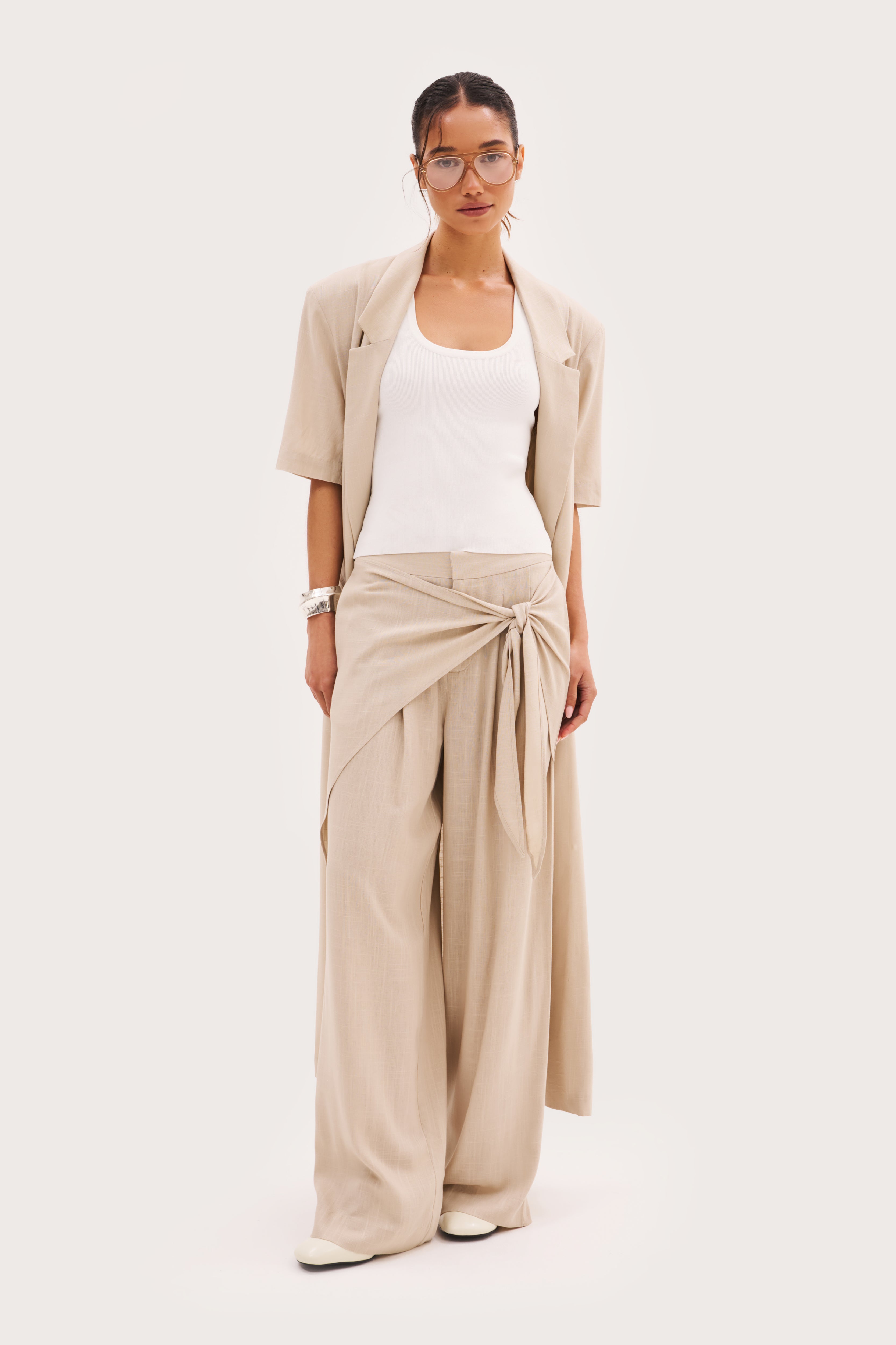 Shore Tie Detail Trousers - Beige