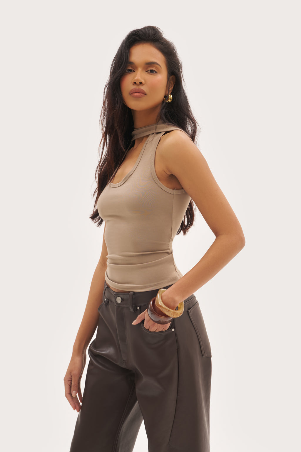 Halter Vest Top - Taupe