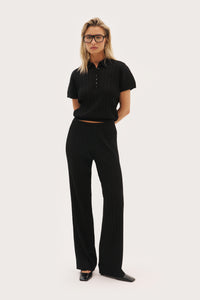 Fine Knit Pointelle Pants - Black
