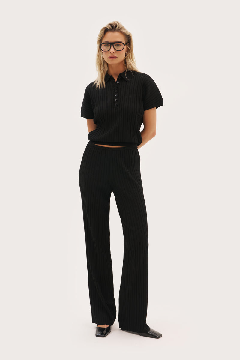Fine Knit Pointelle Pants - Black