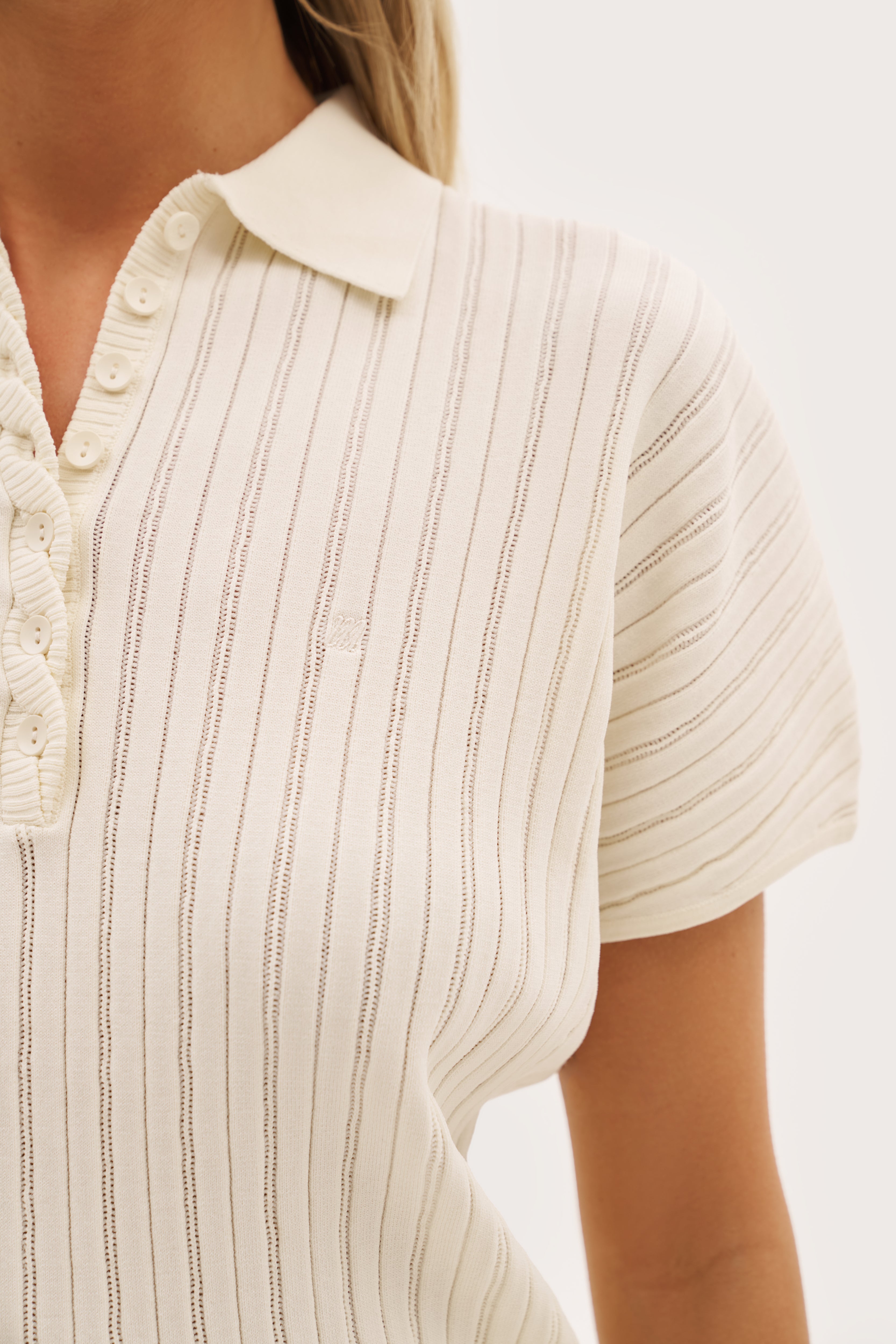 Fine Knit Pointelle Polo - Buttercream