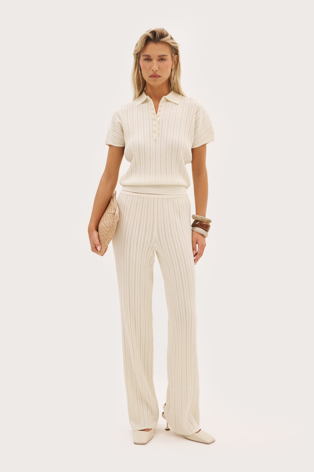 Fine Knit Pointelle Pants - Buttercream