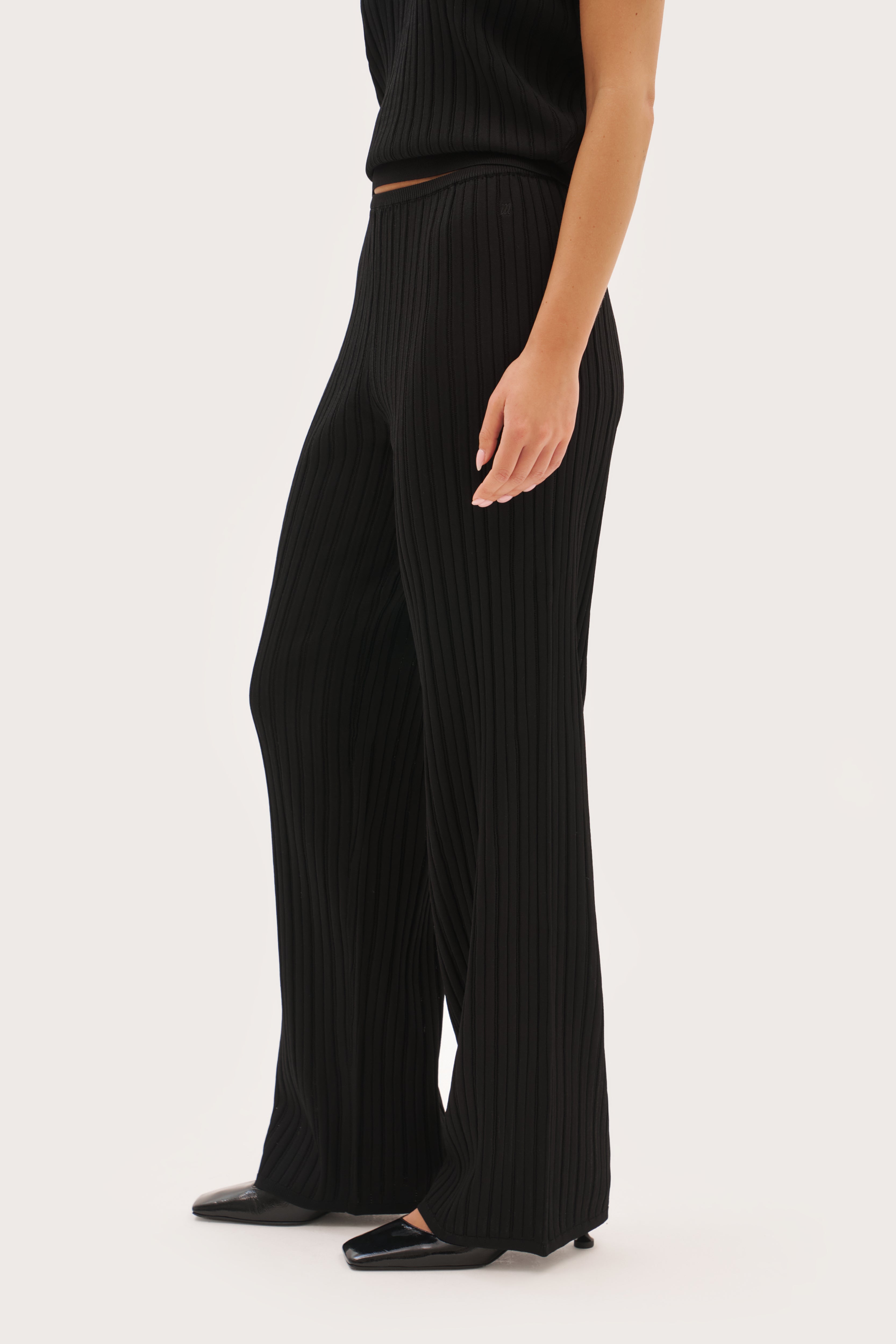 Fine Knit Pointelle Pants - Black
