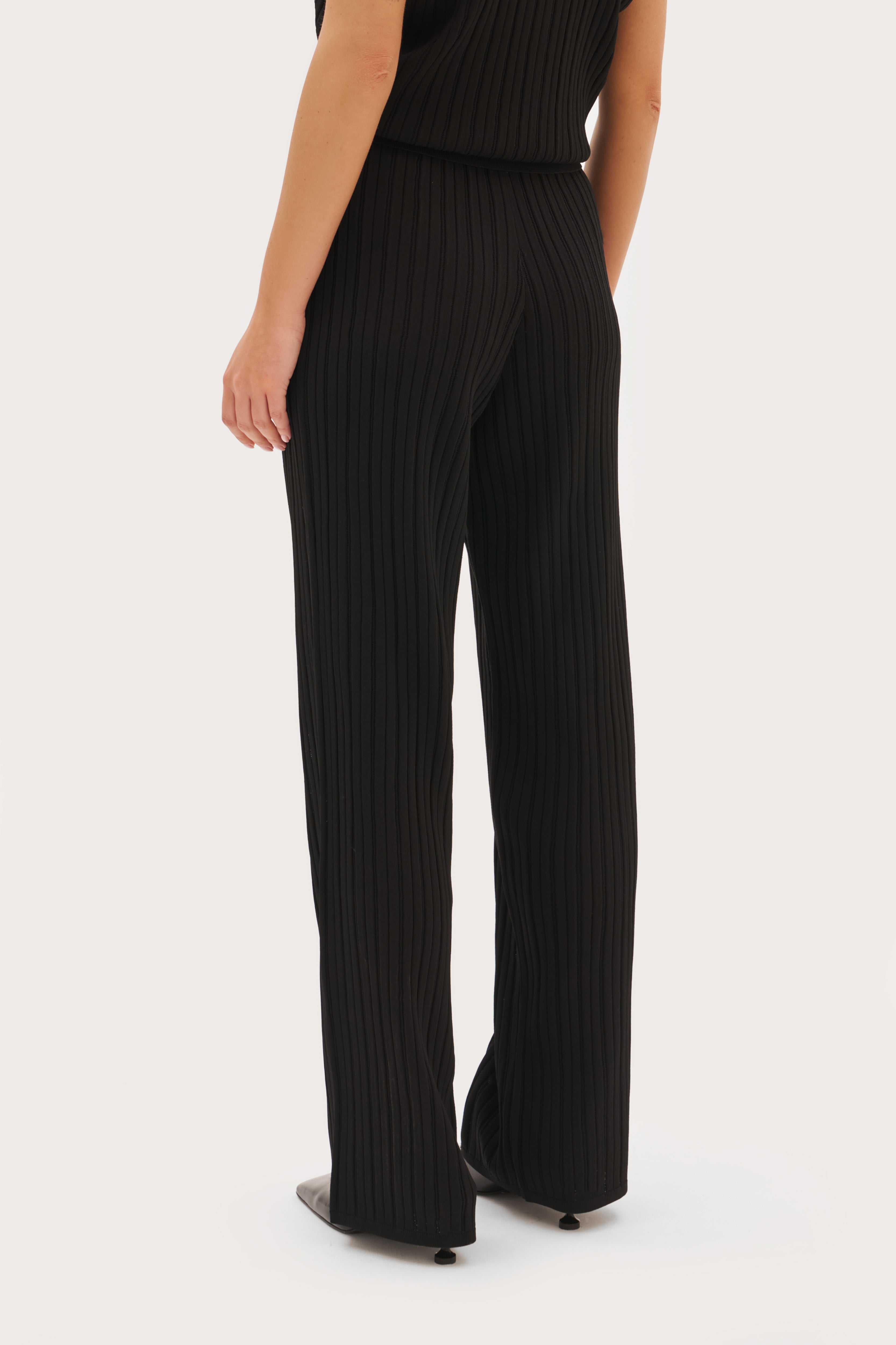 Fine Knit Pointelle Pants - Black