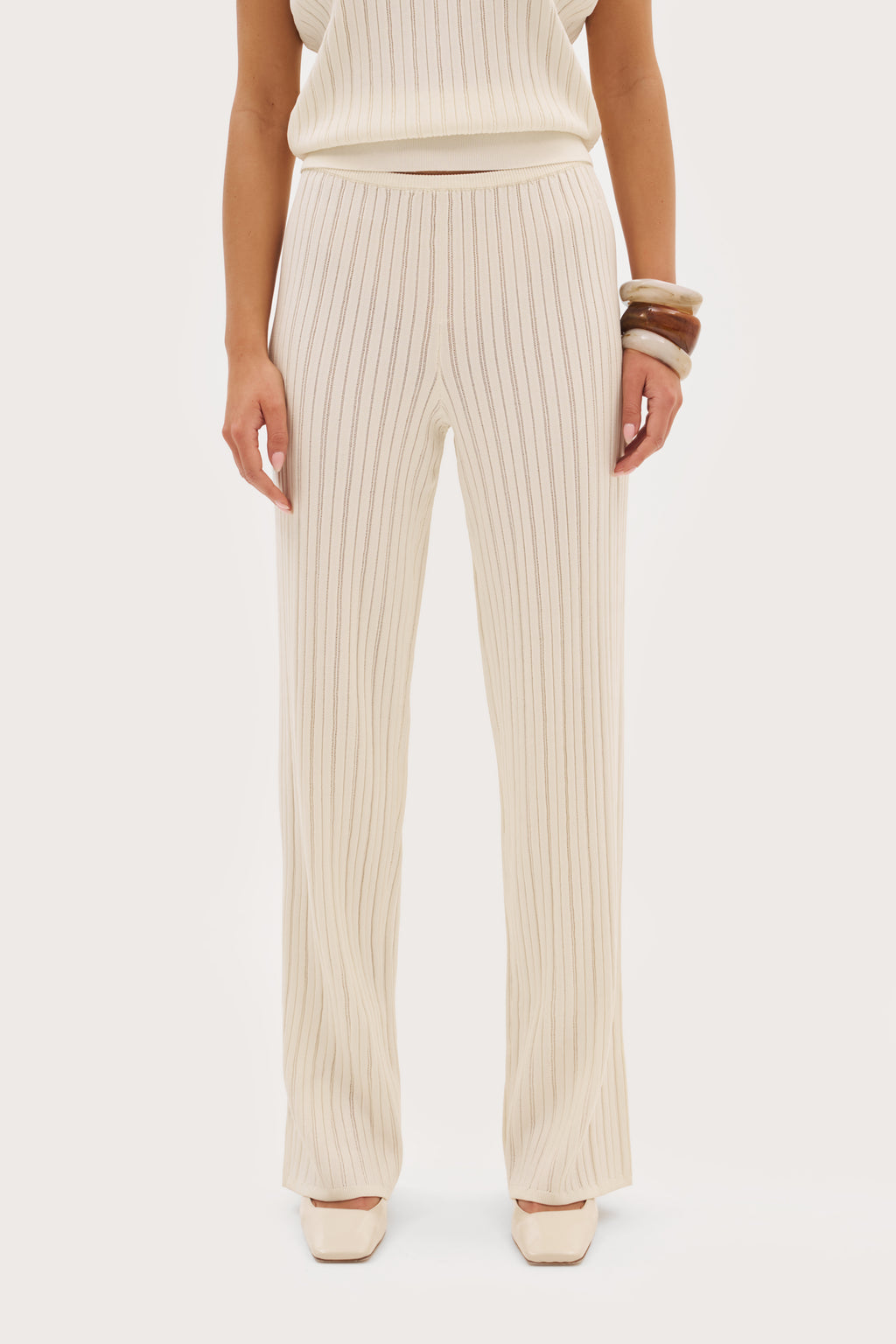 Fine Knit Pointelle Pants - Buttercream