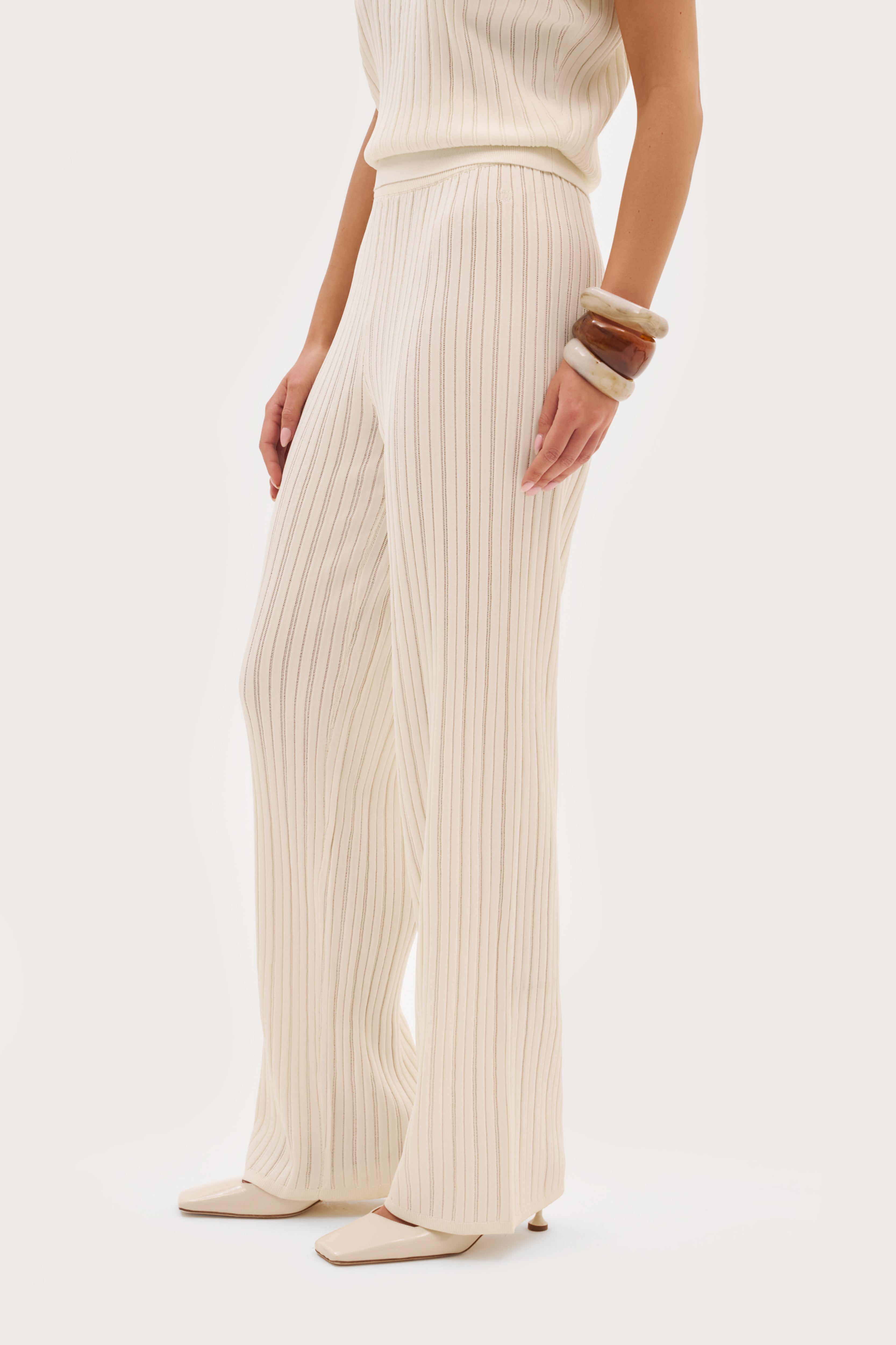 Fine Knit Pointelle Pants - Buttercream