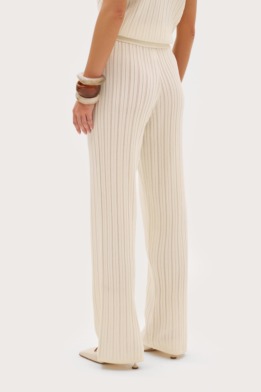 Fine Knit Pointelle Pants - Buttercream