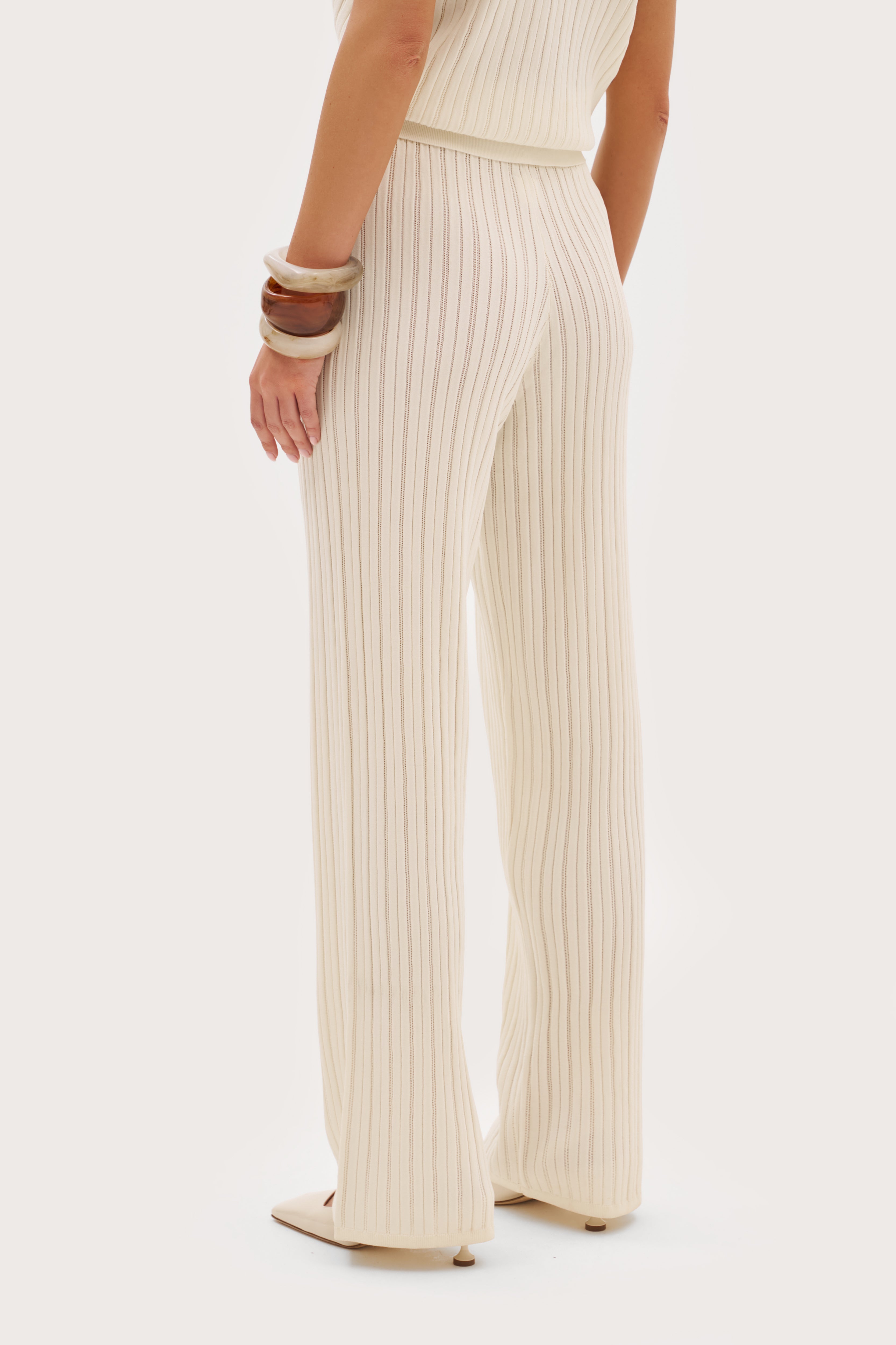 Fine Knit Pointelle Pants - Buttercream