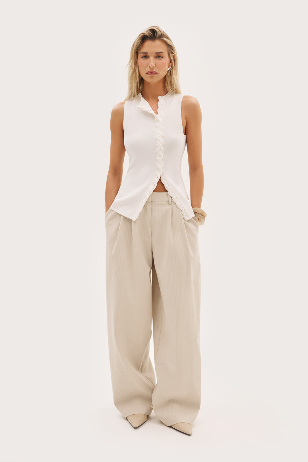 Fine Knit Braided Top - White