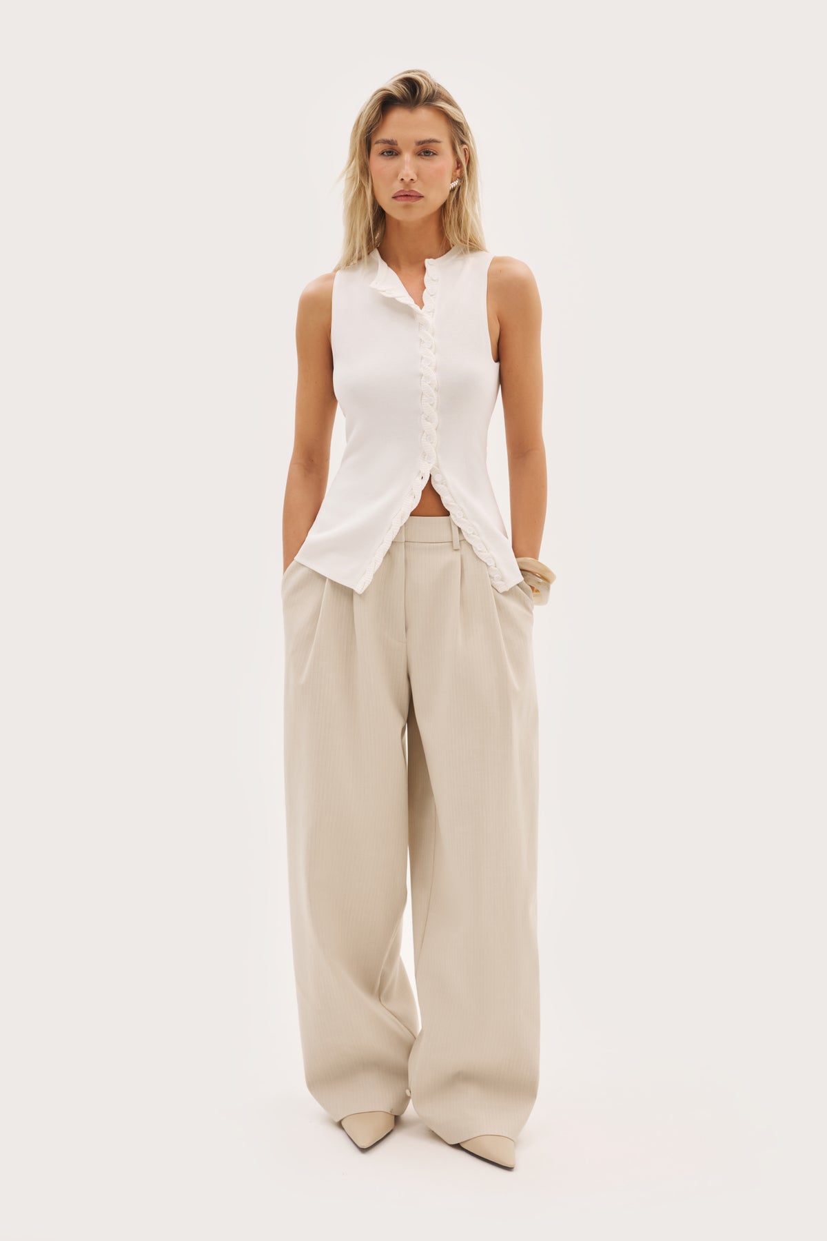 Fine Knit Braided Top - White