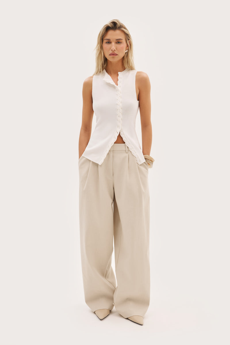 Fine Knit Braided Top - White